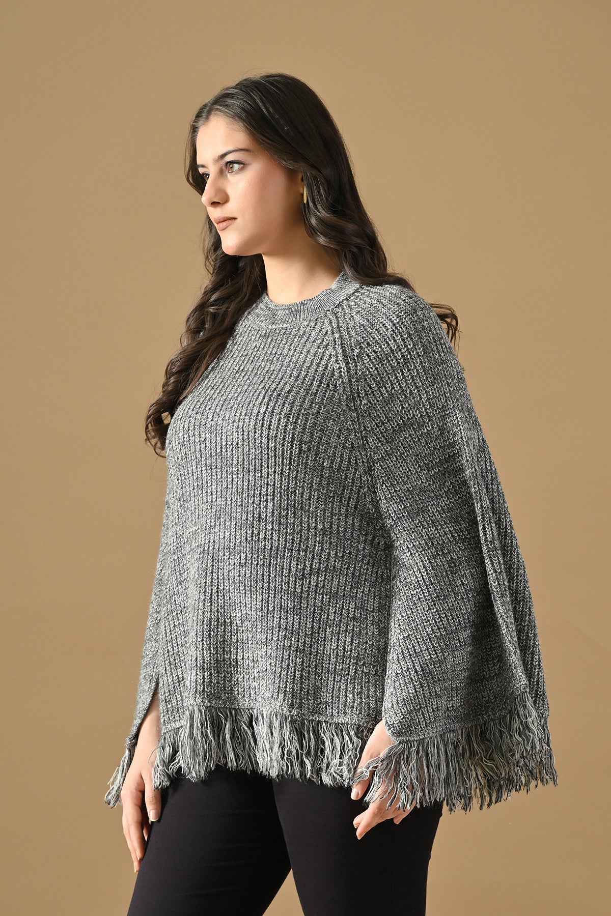 Winter Grey Knitted Poncho