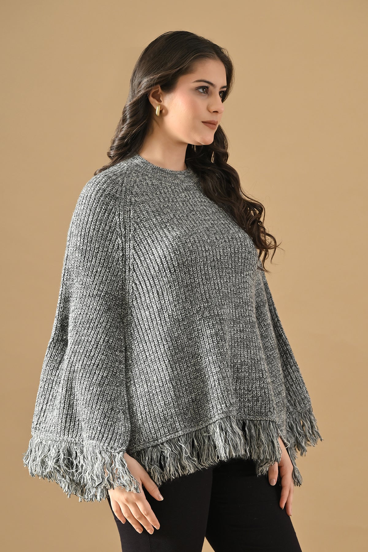 Winter Grey Knitted Poncho