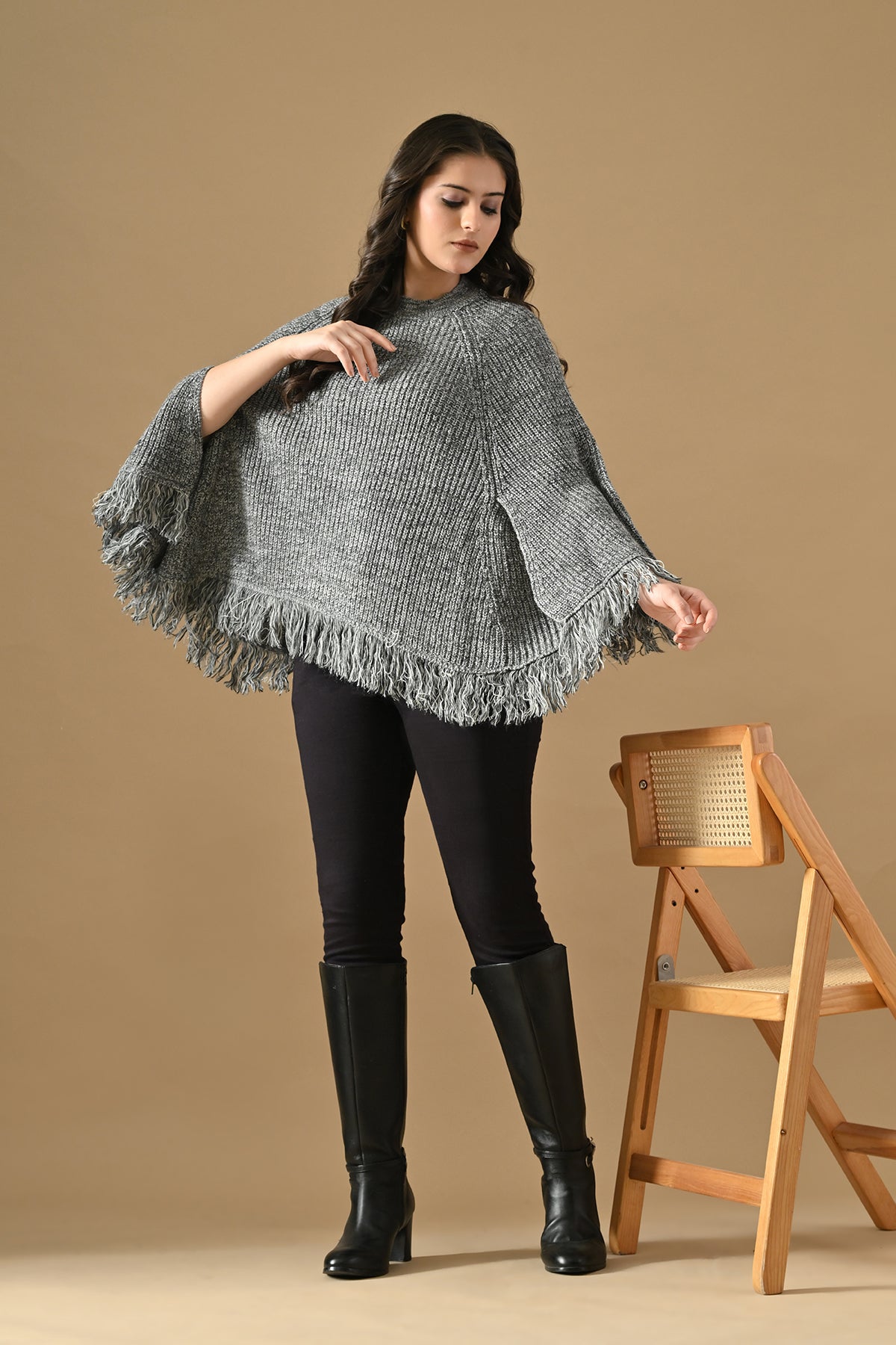 Winter Grey Knitted Poncho