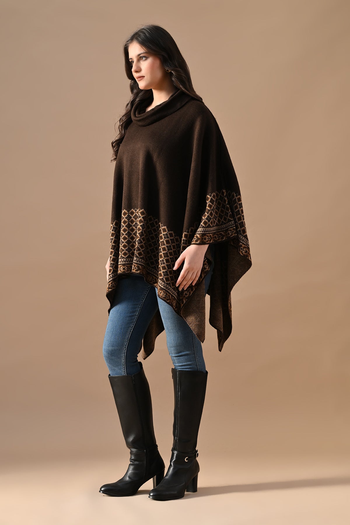 Winter Brown Woventurtleneck Poncho