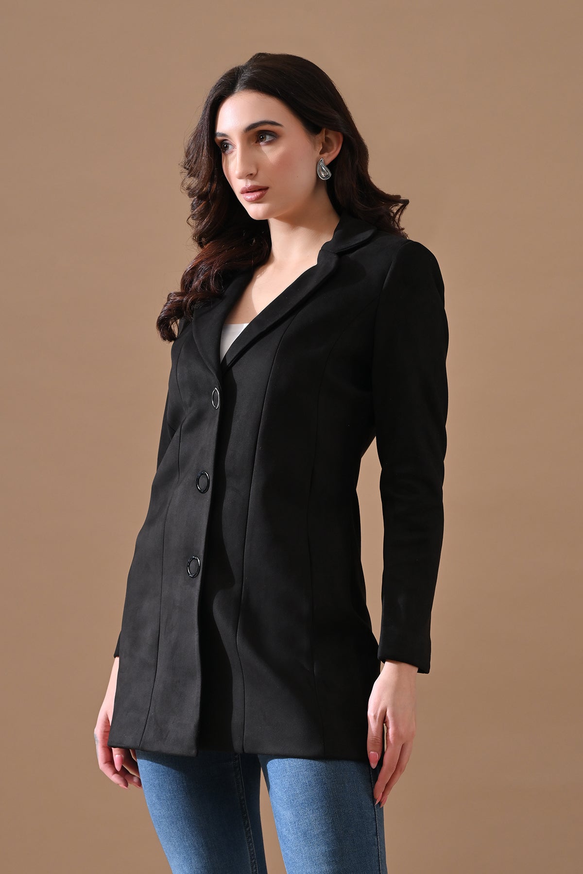 Winter Black Classic Notch Collar Neck Overcoat