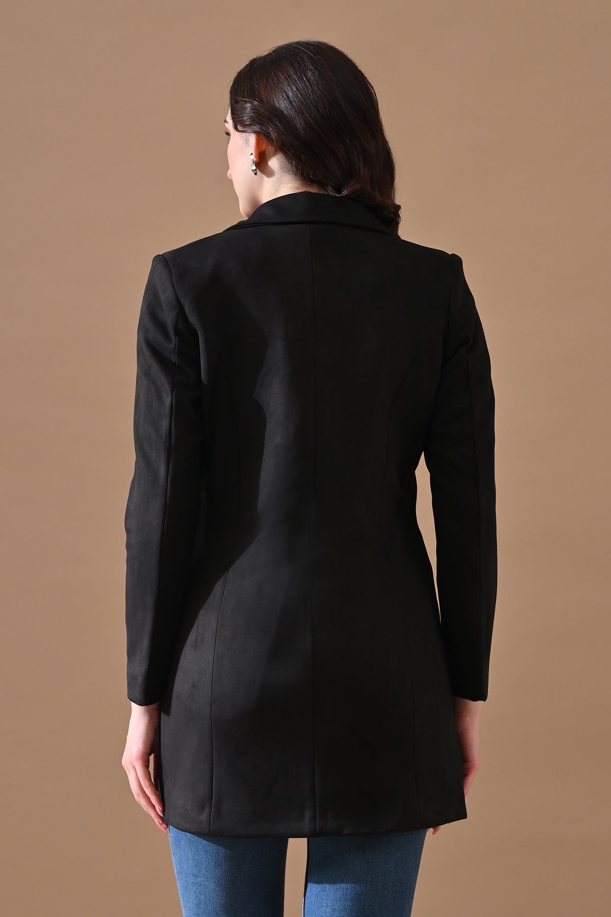 Winter Black Classic Notch Collar Neck Overcoat