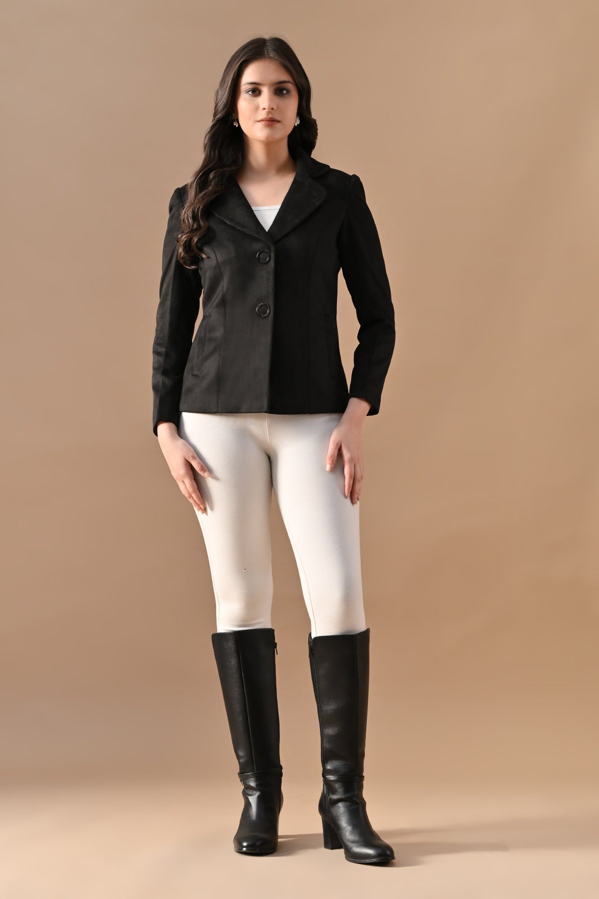 Winter Black Classic Notch Collar Neck Overcoat