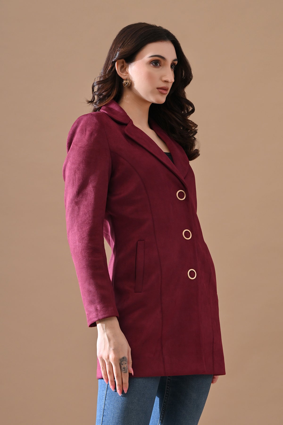 Winter Wine Solid Classic Notch Collar Neck Overcoat