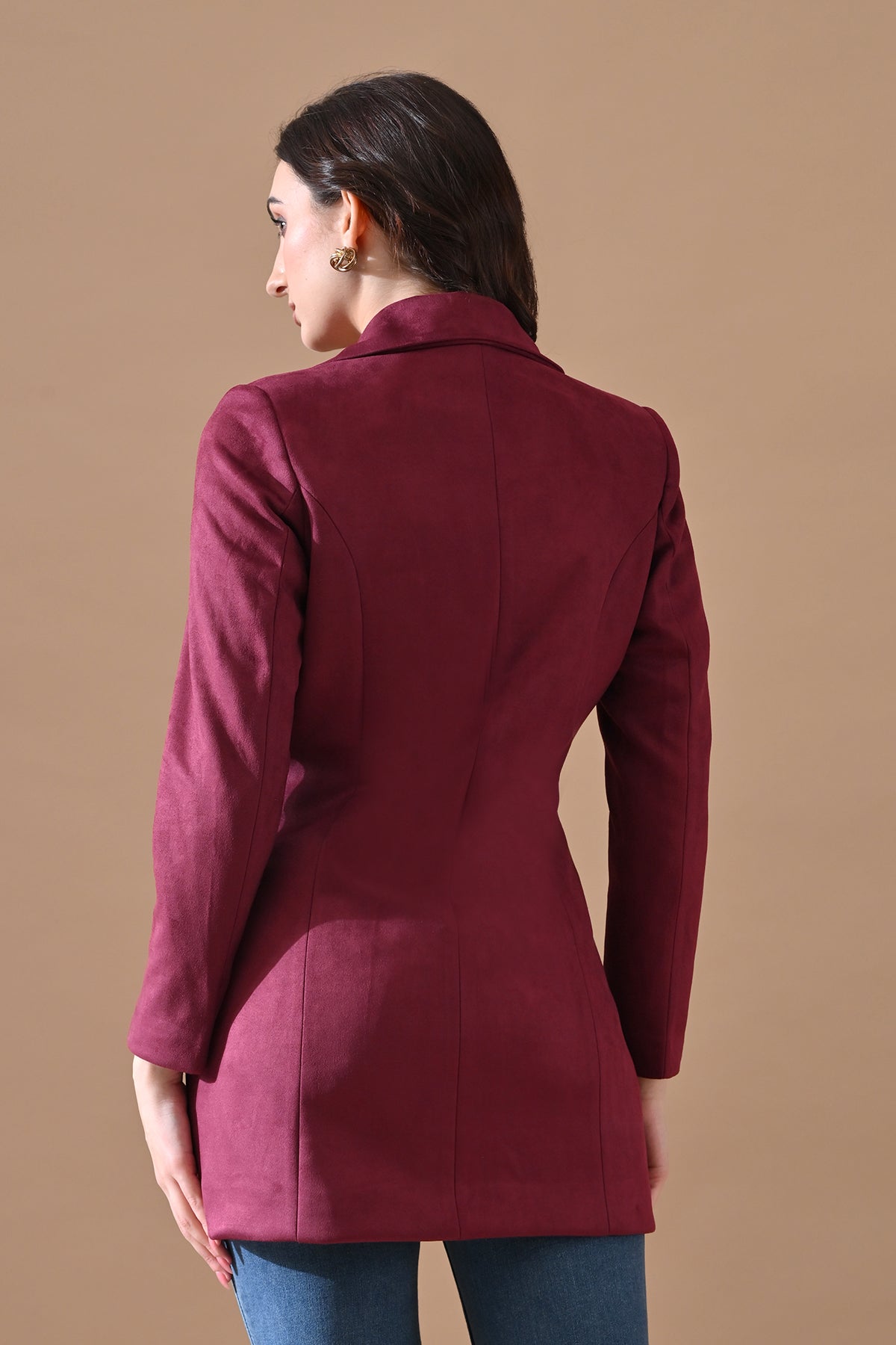 Winter Wine Solid Classic Notch Collar Neck Overcoat