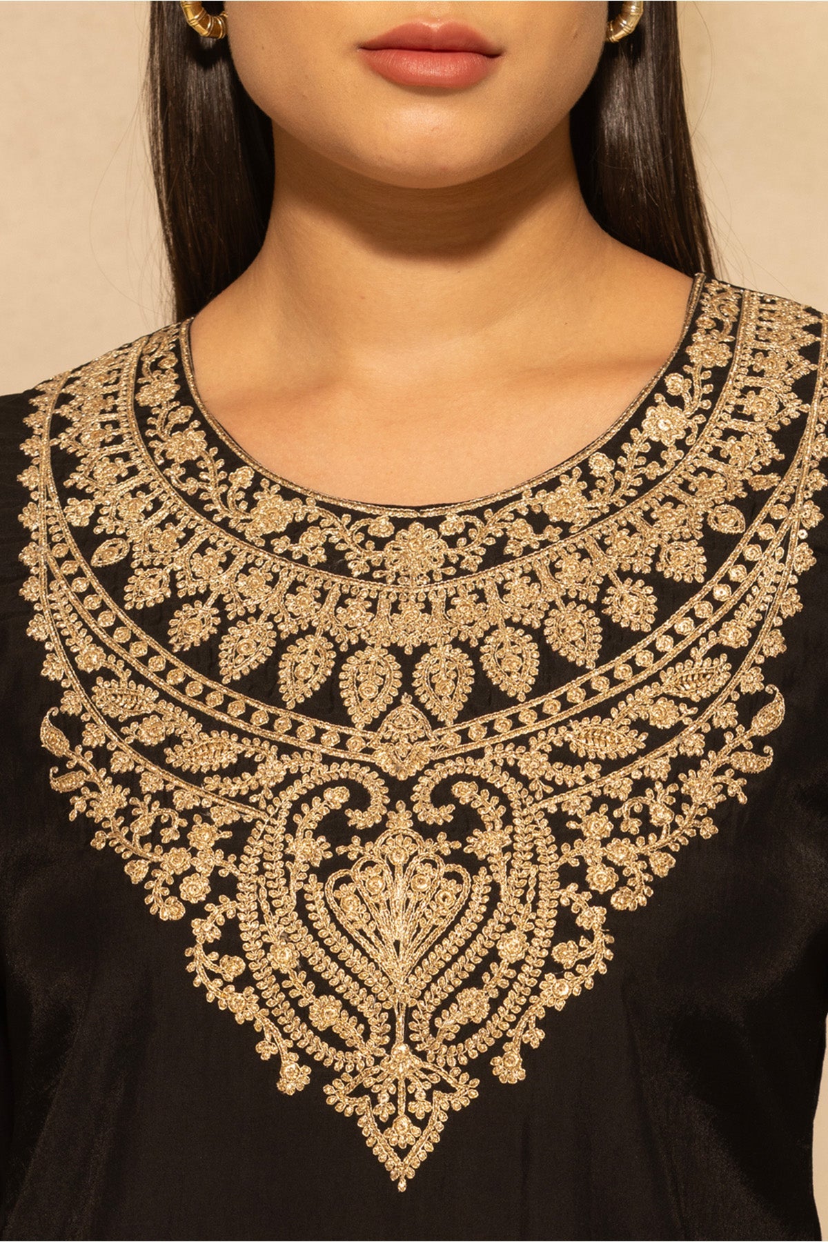 Black Metallic Zari Embroidered Kurta 3 Pcs Set
