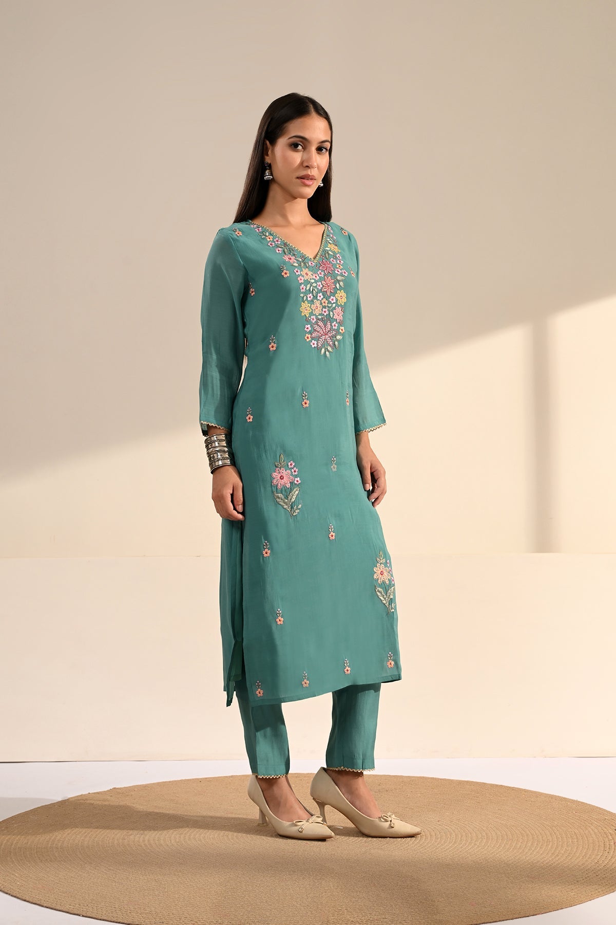 Blue Embroidered Kurta 3 Pcs Set