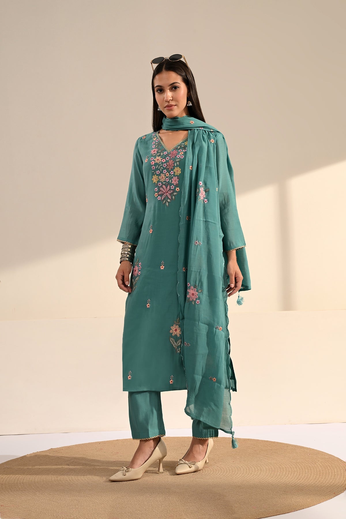Blue Embroidered Kurta 3 Pcs Set