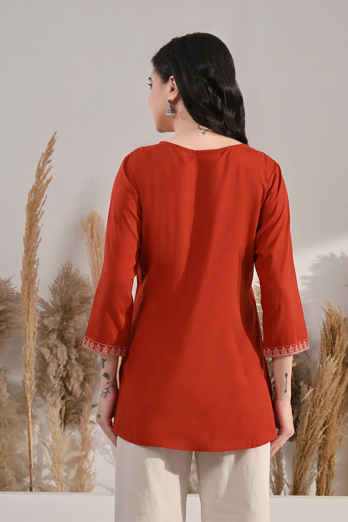 Rust Kashmiri Paisley Embroidered Top