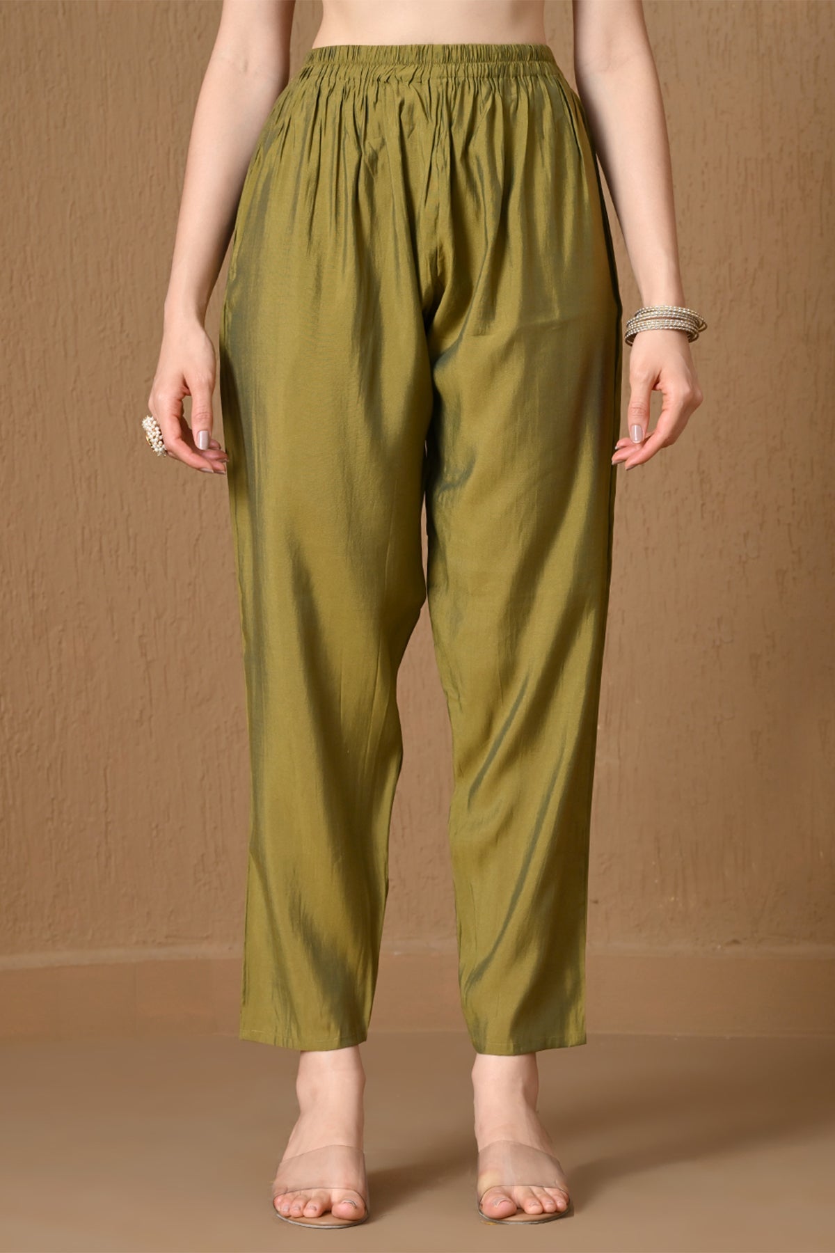 Olive Green Embroidered Kurta 3 Pcs Set