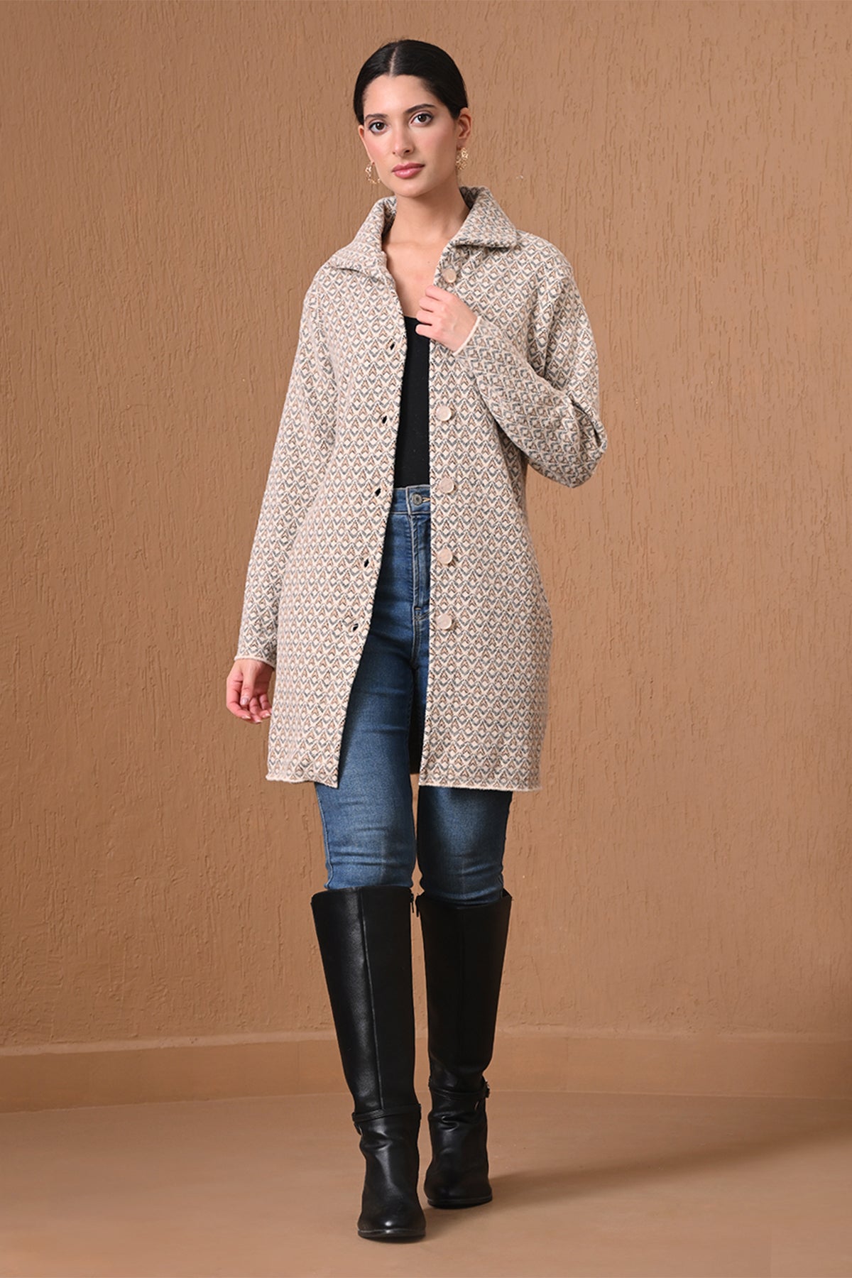Winter Cream Knitted Longline Coat