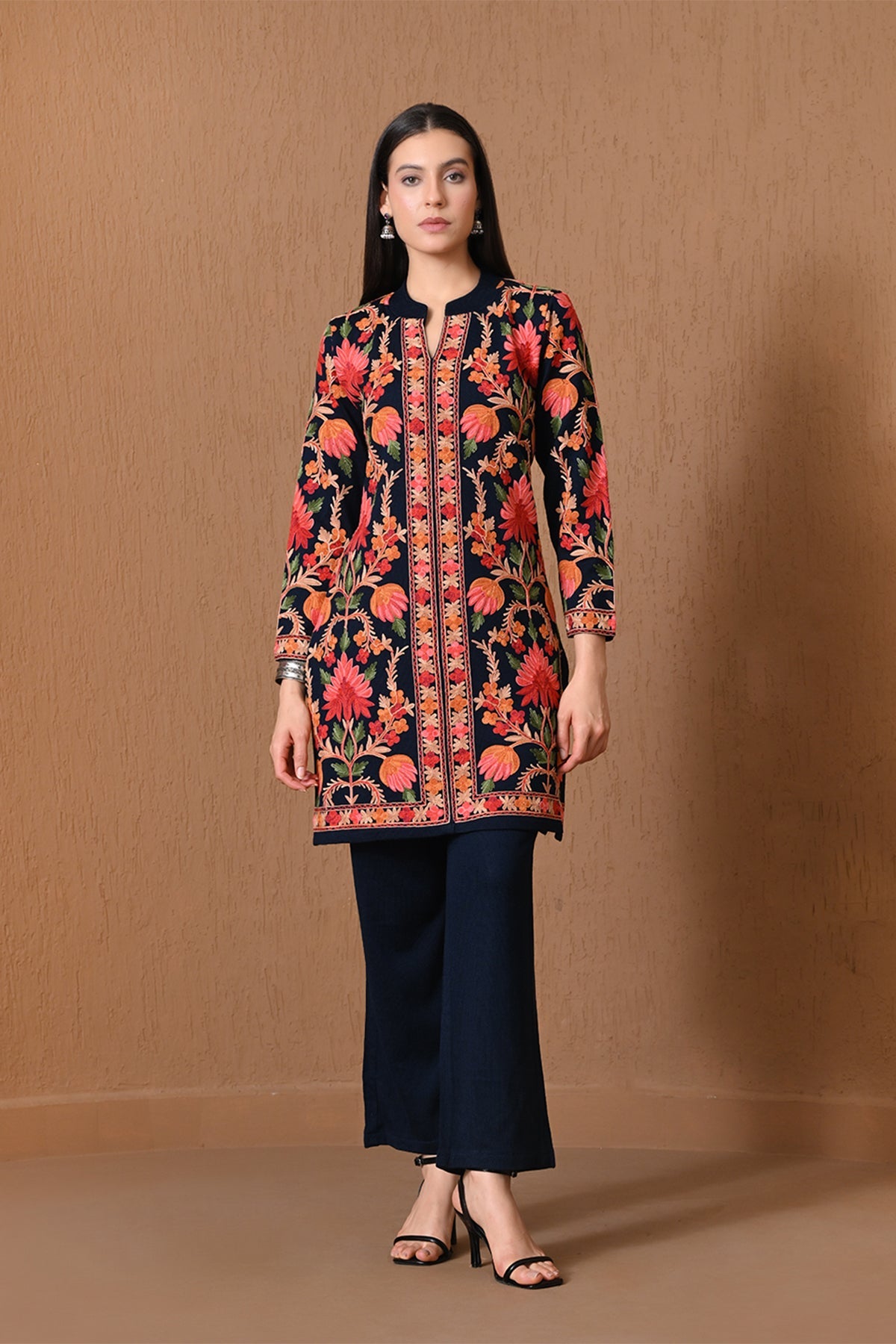 Winter Navy Blue Floral Embroidered Co-ord Set