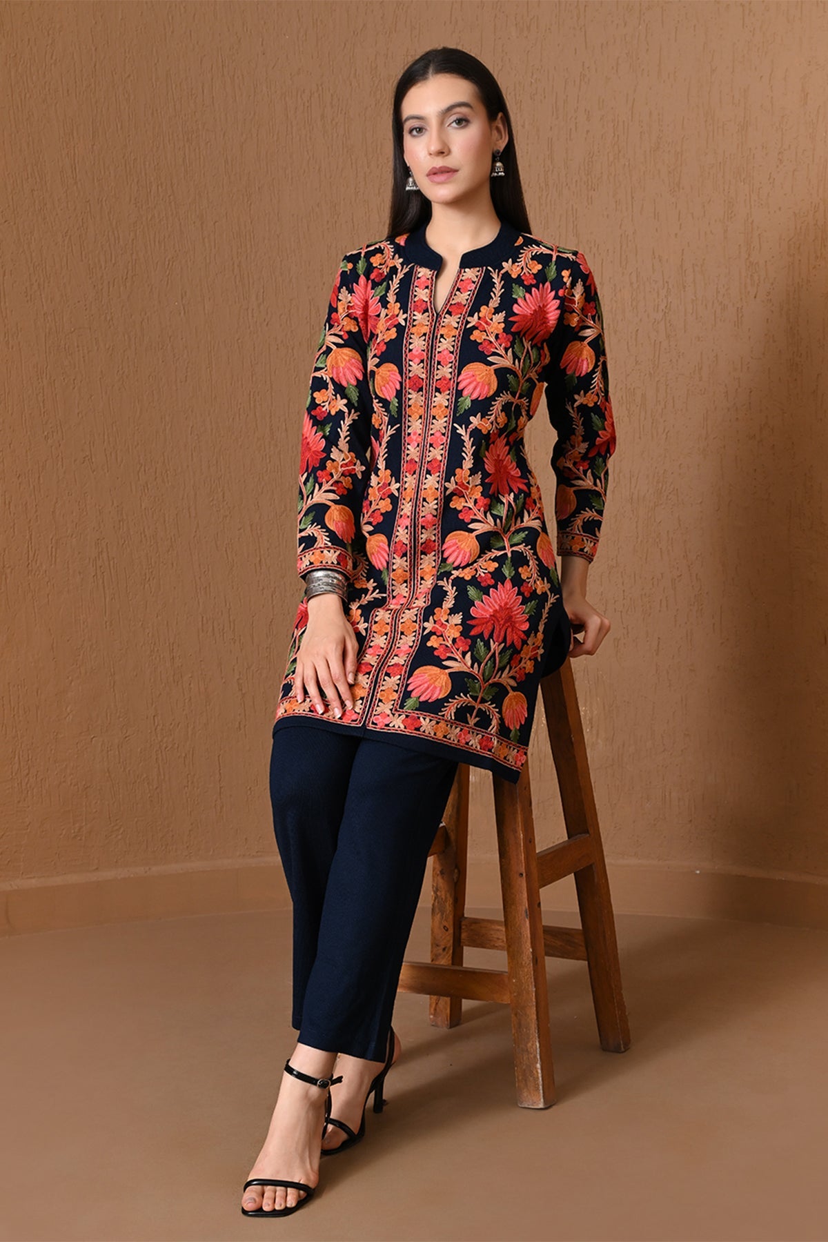 Winter Navy Blue Floral Embroidered Co-ord Set