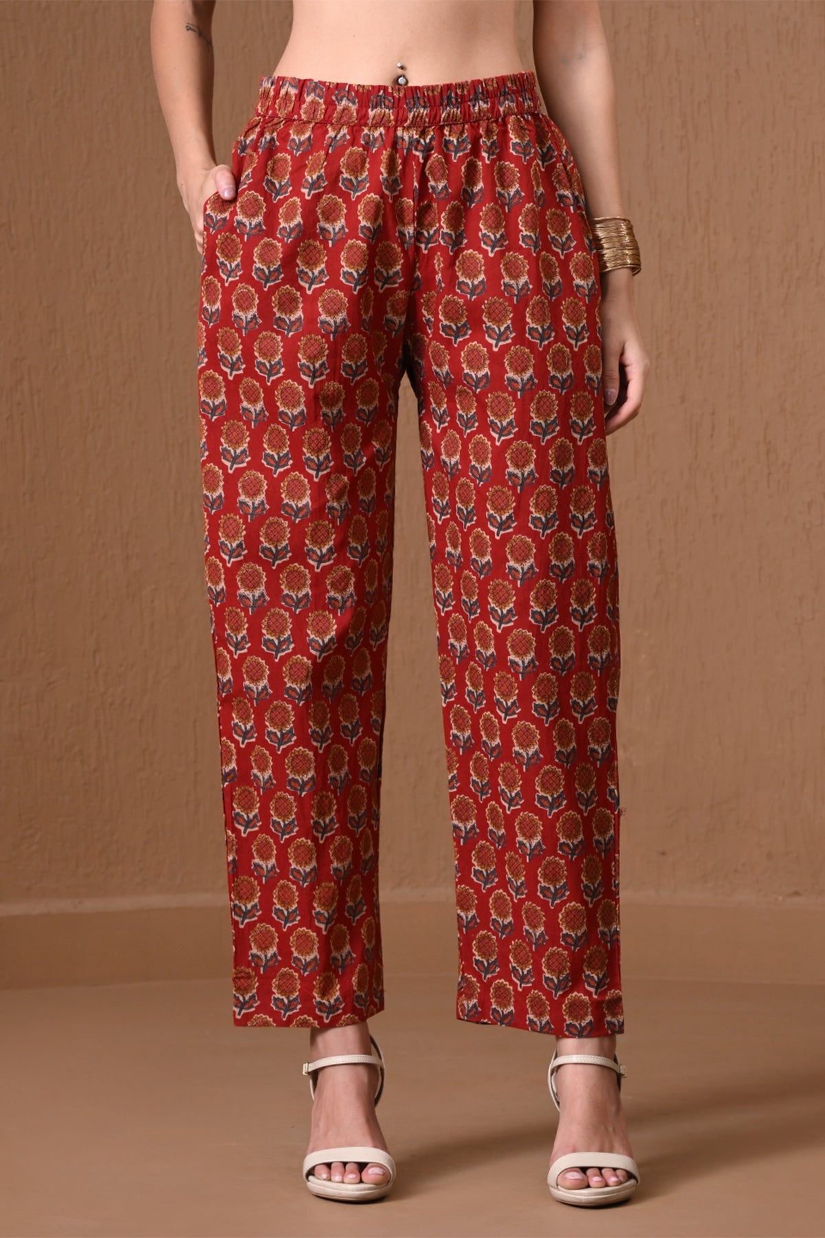 Maroon Floral Printed Anarkali 3 Pcs Kurta Set