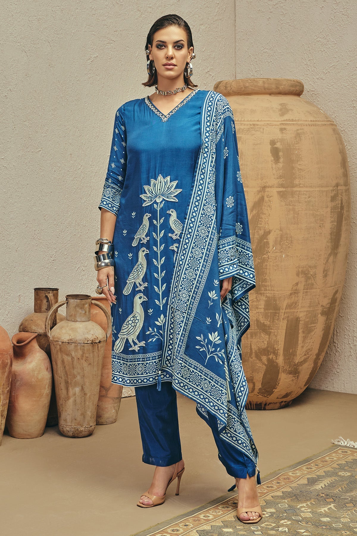 Blue Stone Embellished Kurta 3 Pcs Set