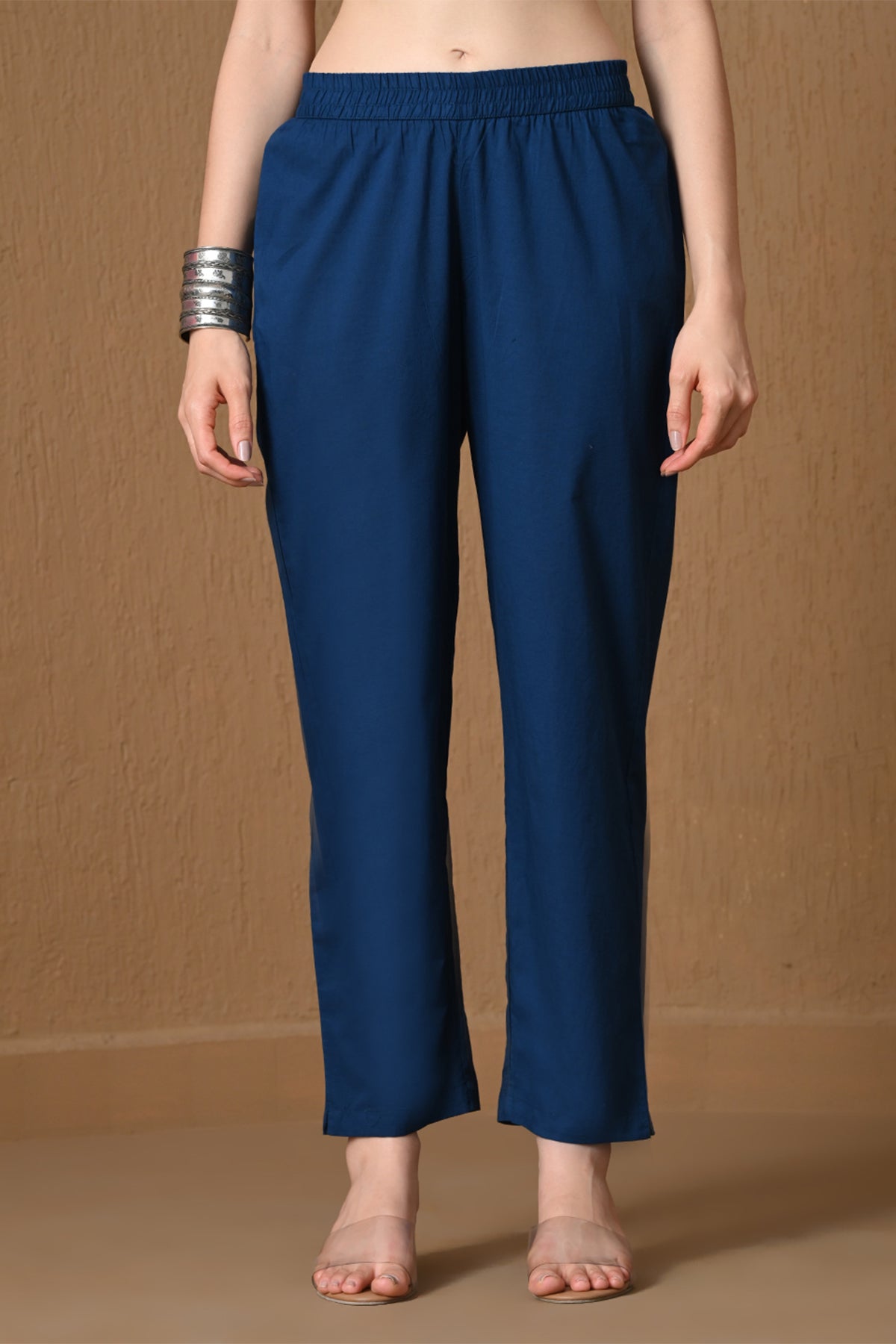 Indigo Blue Block Printed A-line 3 Pcs Kurta Set