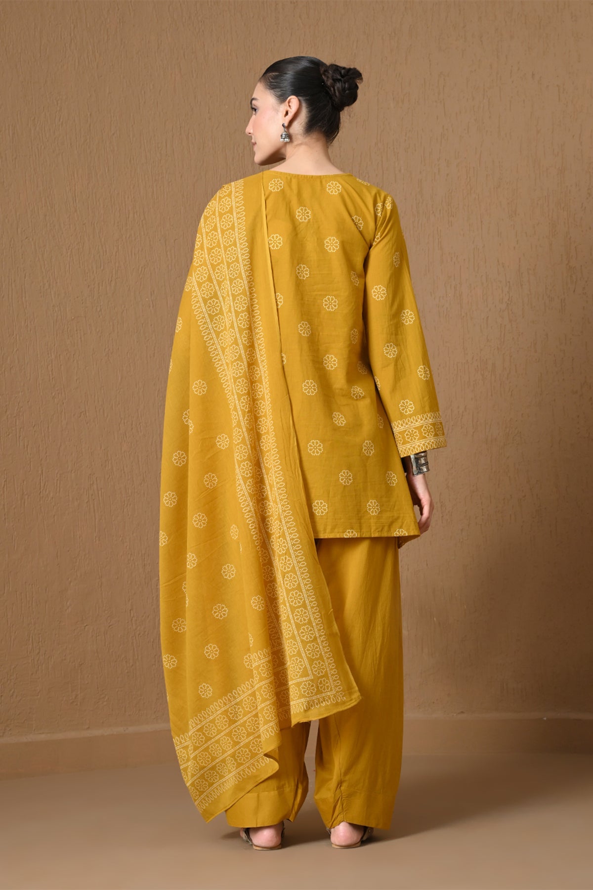 Mustard Printed 3 Pcs Kurta Set