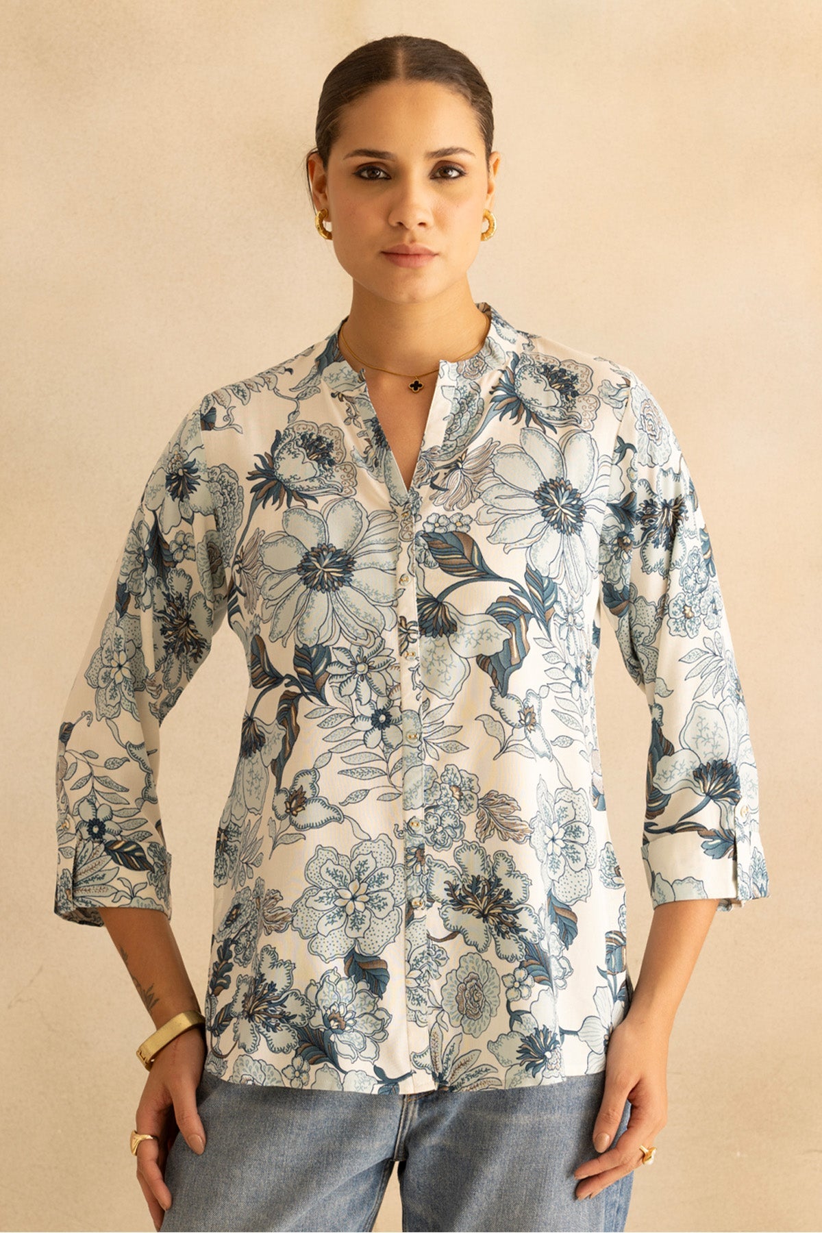 Cream Floral Printed Top