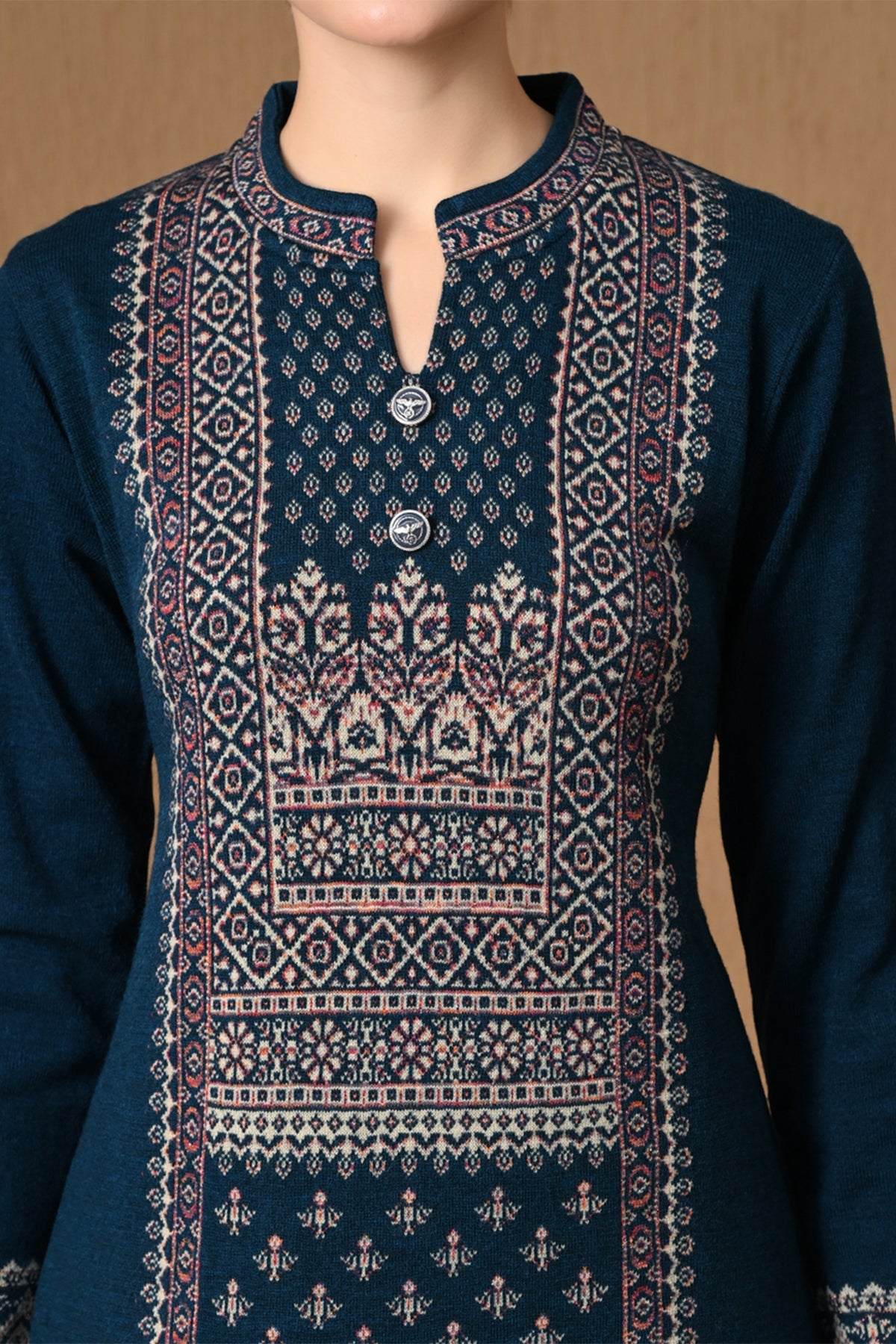Winter Green Jacquard Knitted Kurta 3 Pcs Set