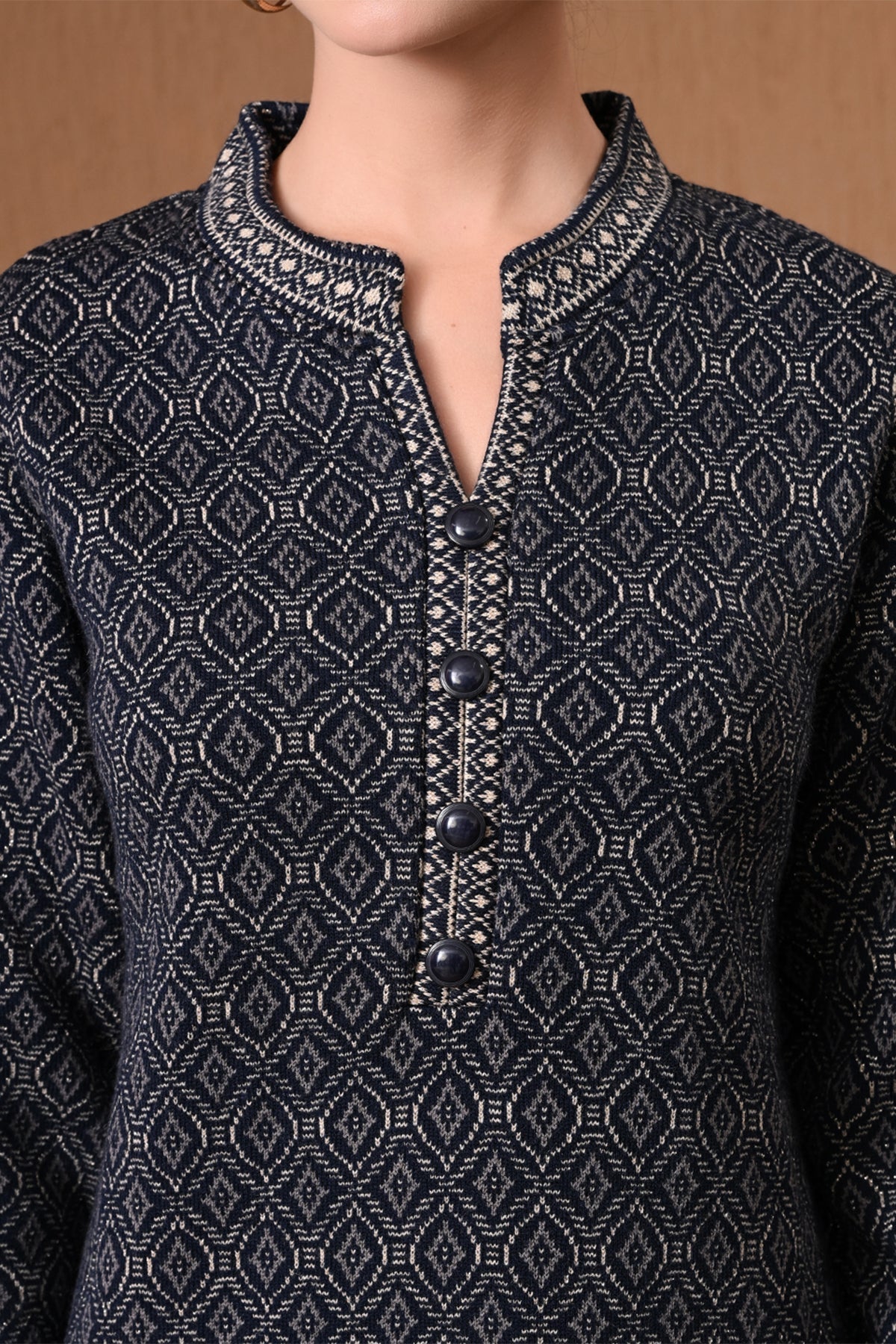 Winter Navy Blue Geometric Woven Co-ord Set