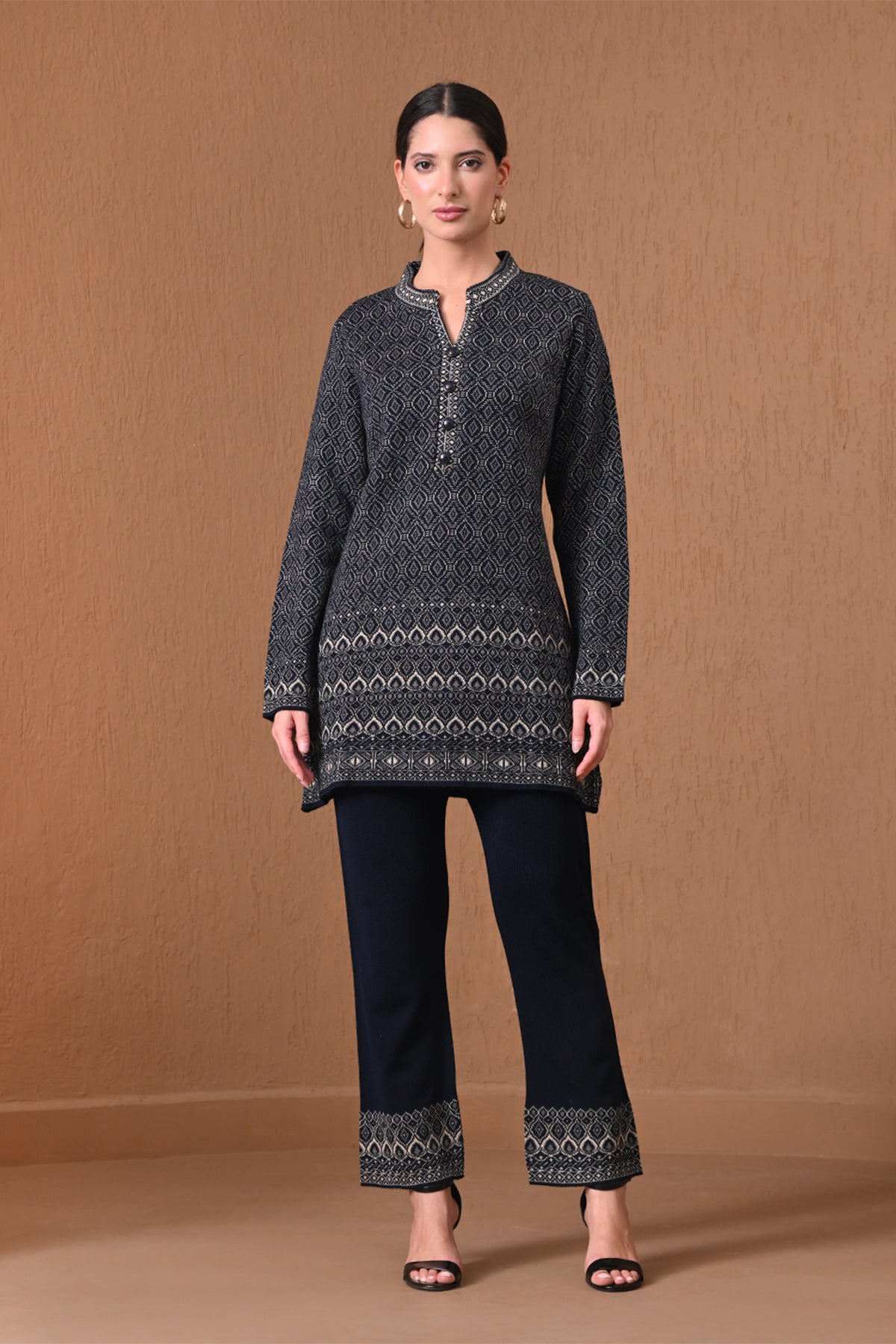 Winter Navy Blue Geometric Woven Co-ord Set