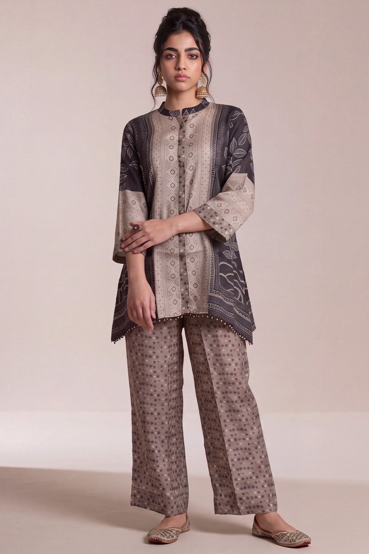 Graphite Grey Crepe Patchwork Print Co-ord Set