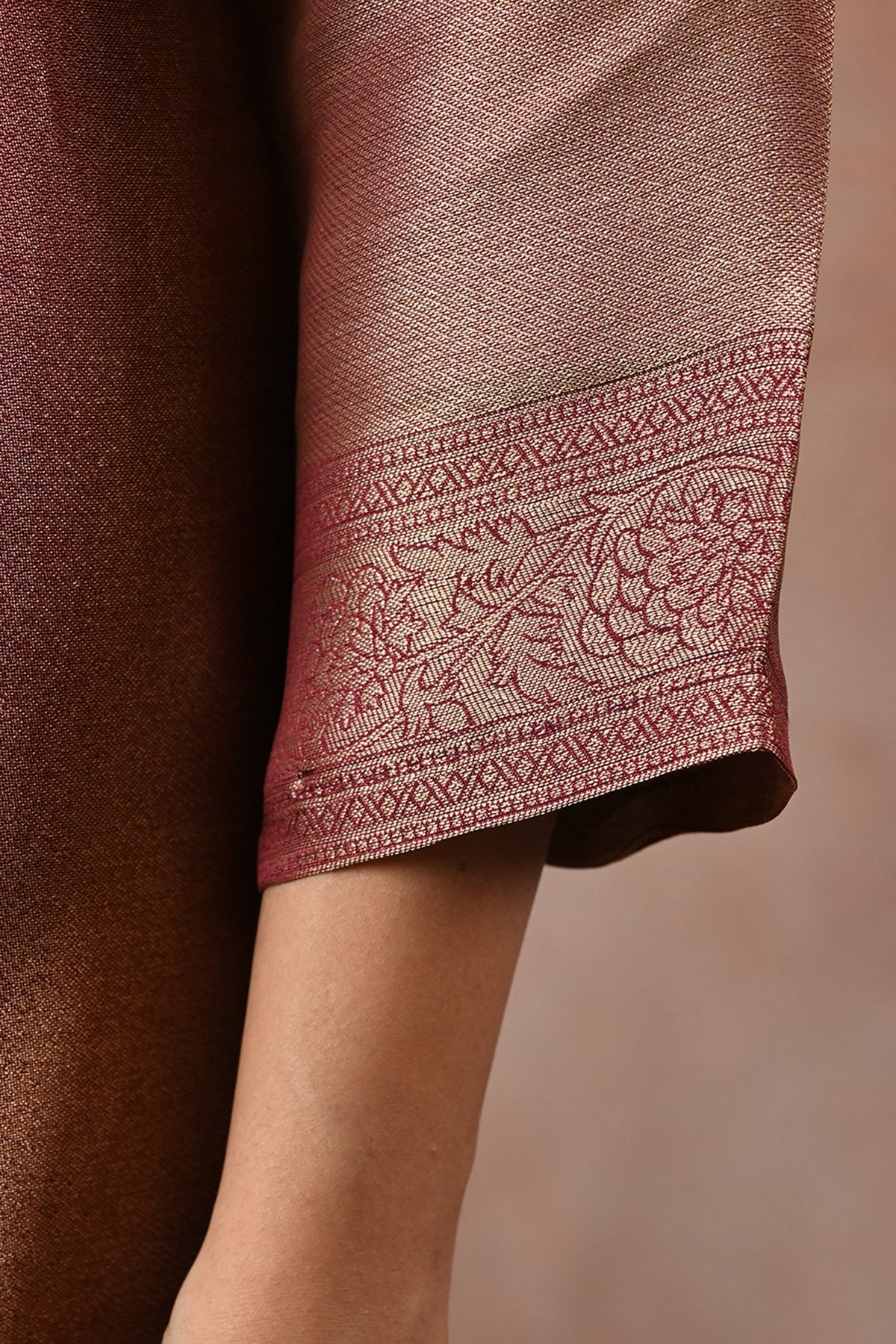 Metallic Wine Embroidered 3 Pcs Kurta Set