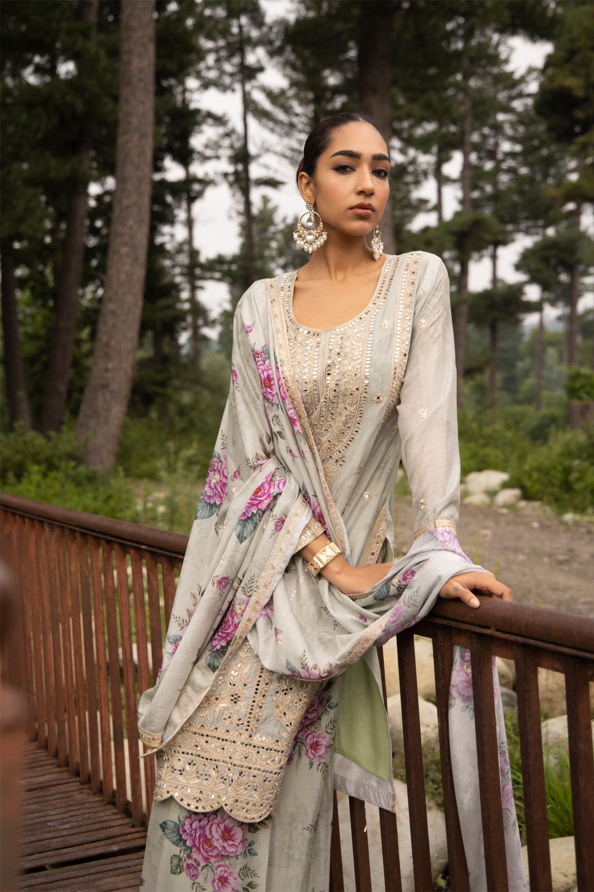 Mint Green Mirror Embellished 3 Pcs Kurta Set