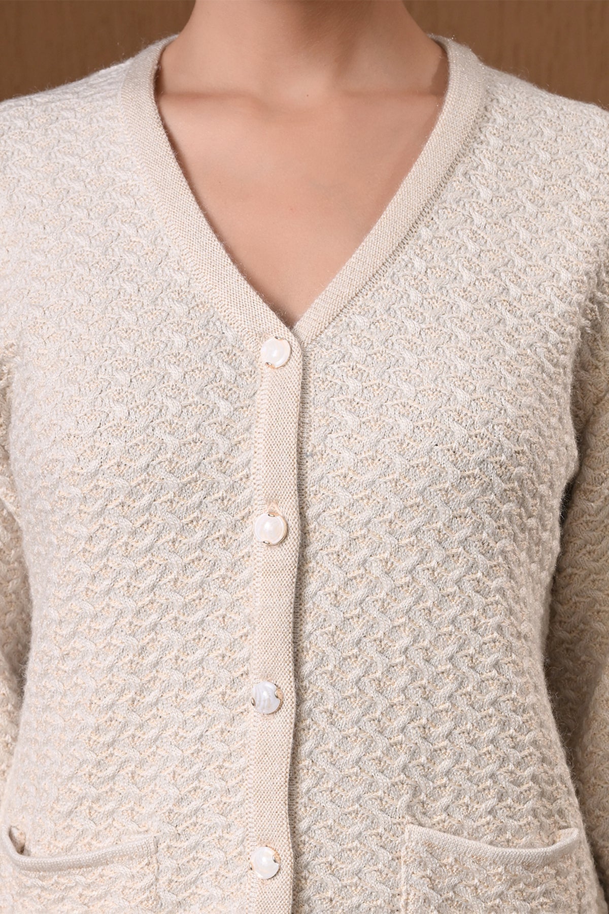 Winter Fawn Textured Knitted Cardigan