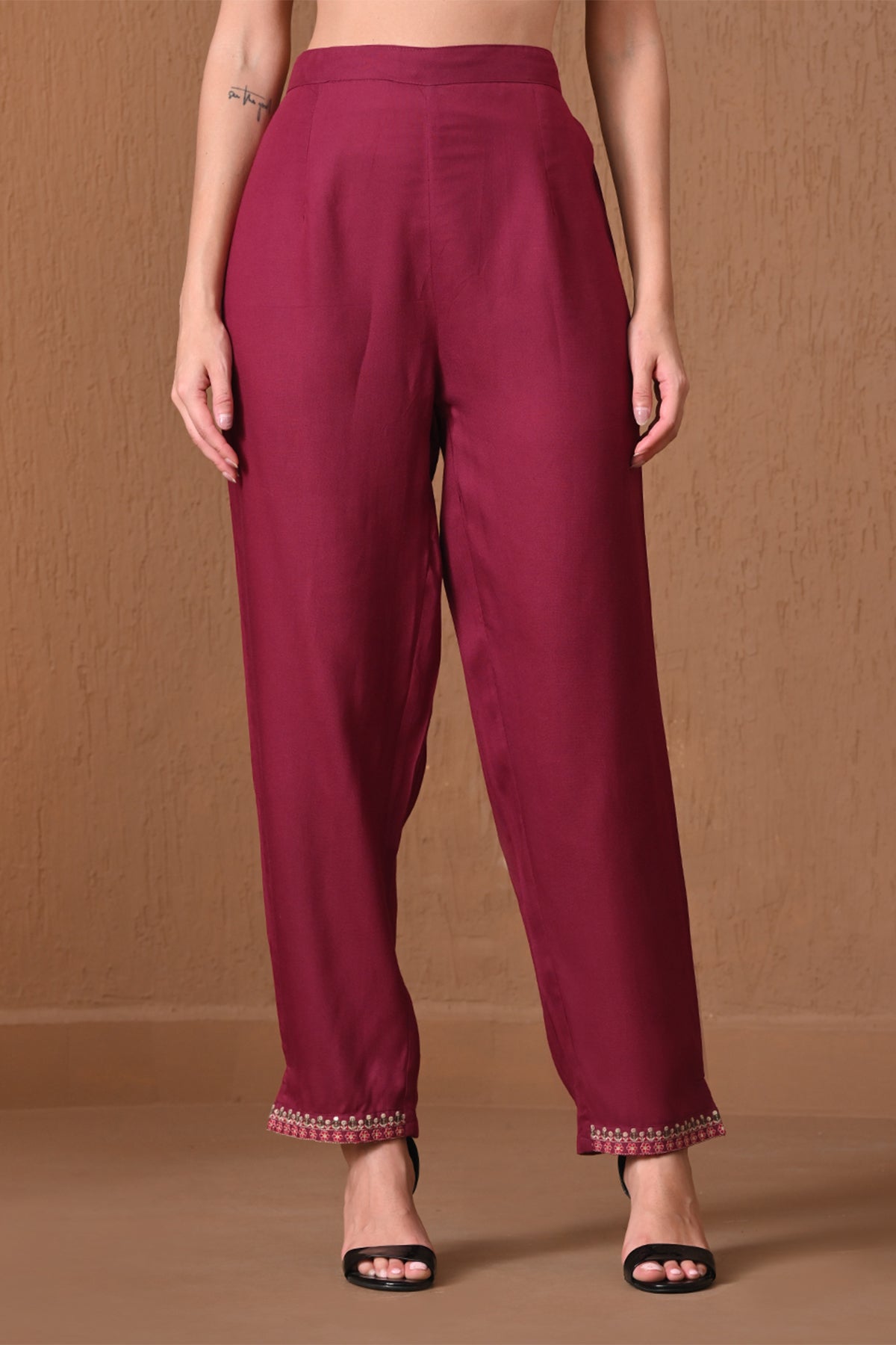 Wine Embroidered Kurta 2 Pcs Set