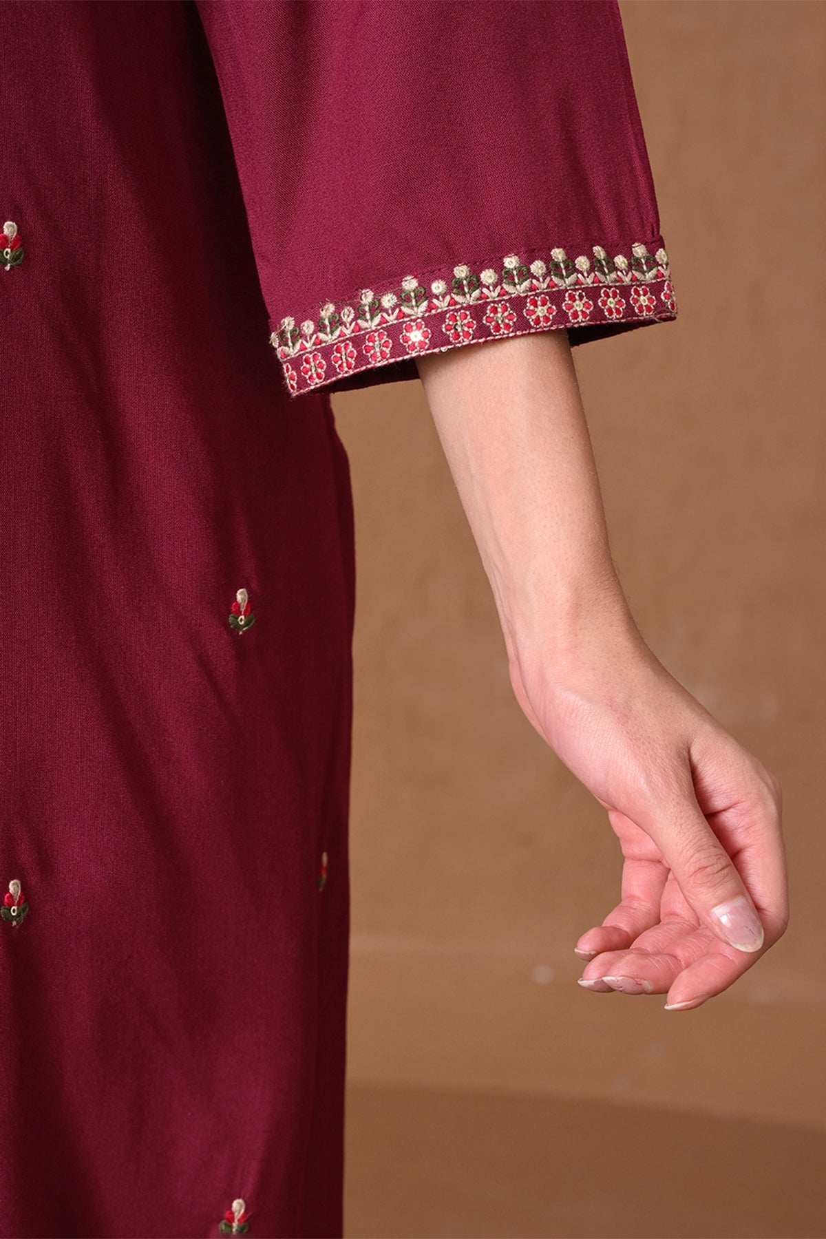 Wine Embroidered Kurta 2 Pcs Set