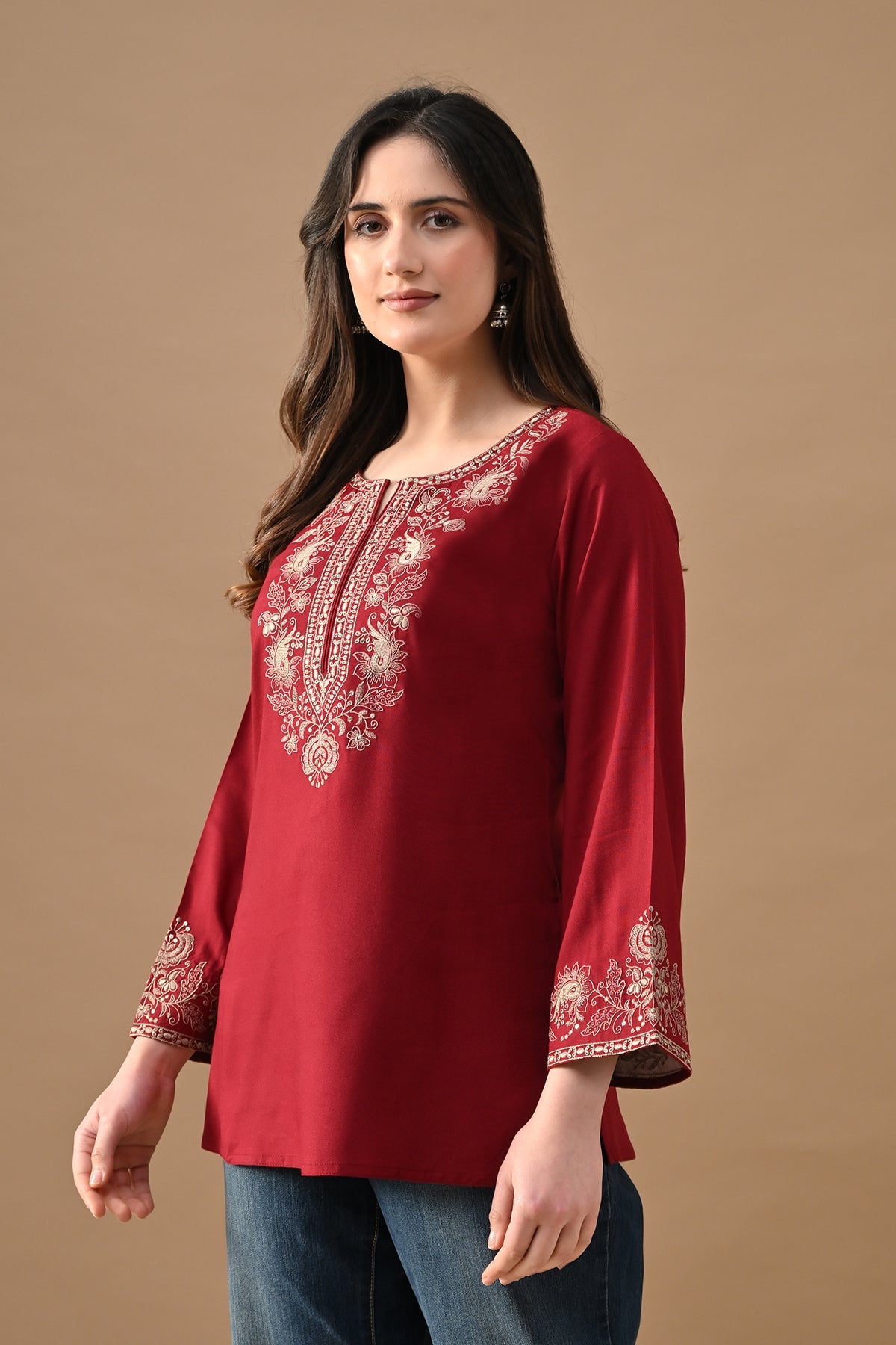 Maroon Embroidered Top