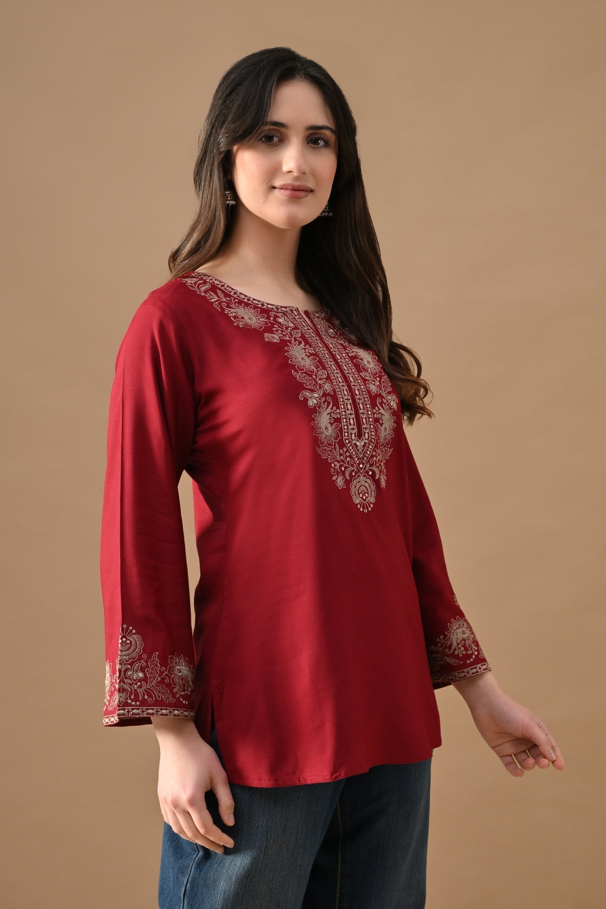 Maroon Embroidered Top