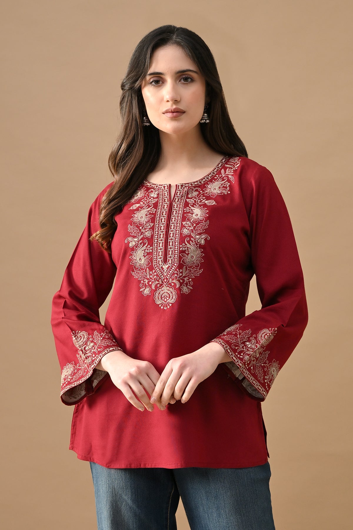 Maroon Embroidered Top