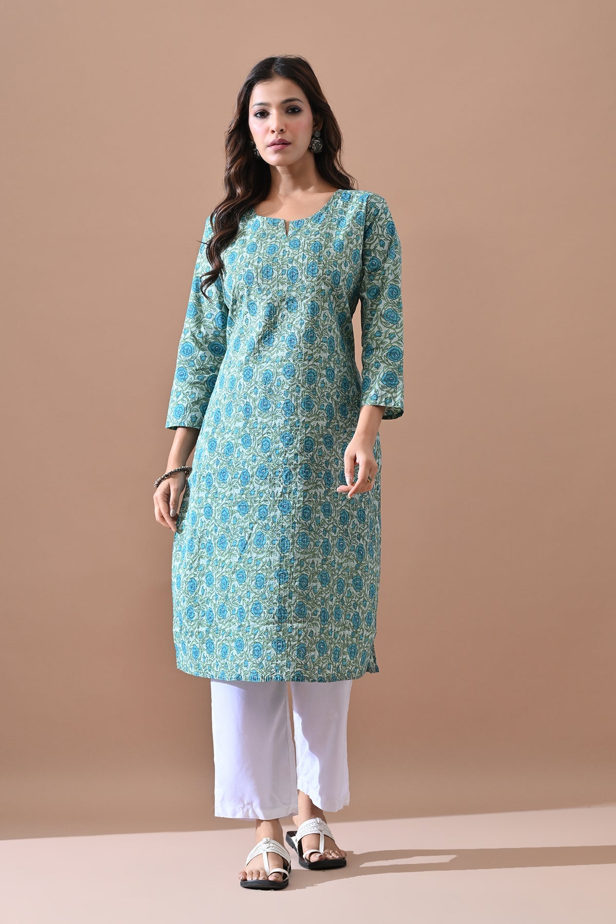 Green Printed Straight Kurta