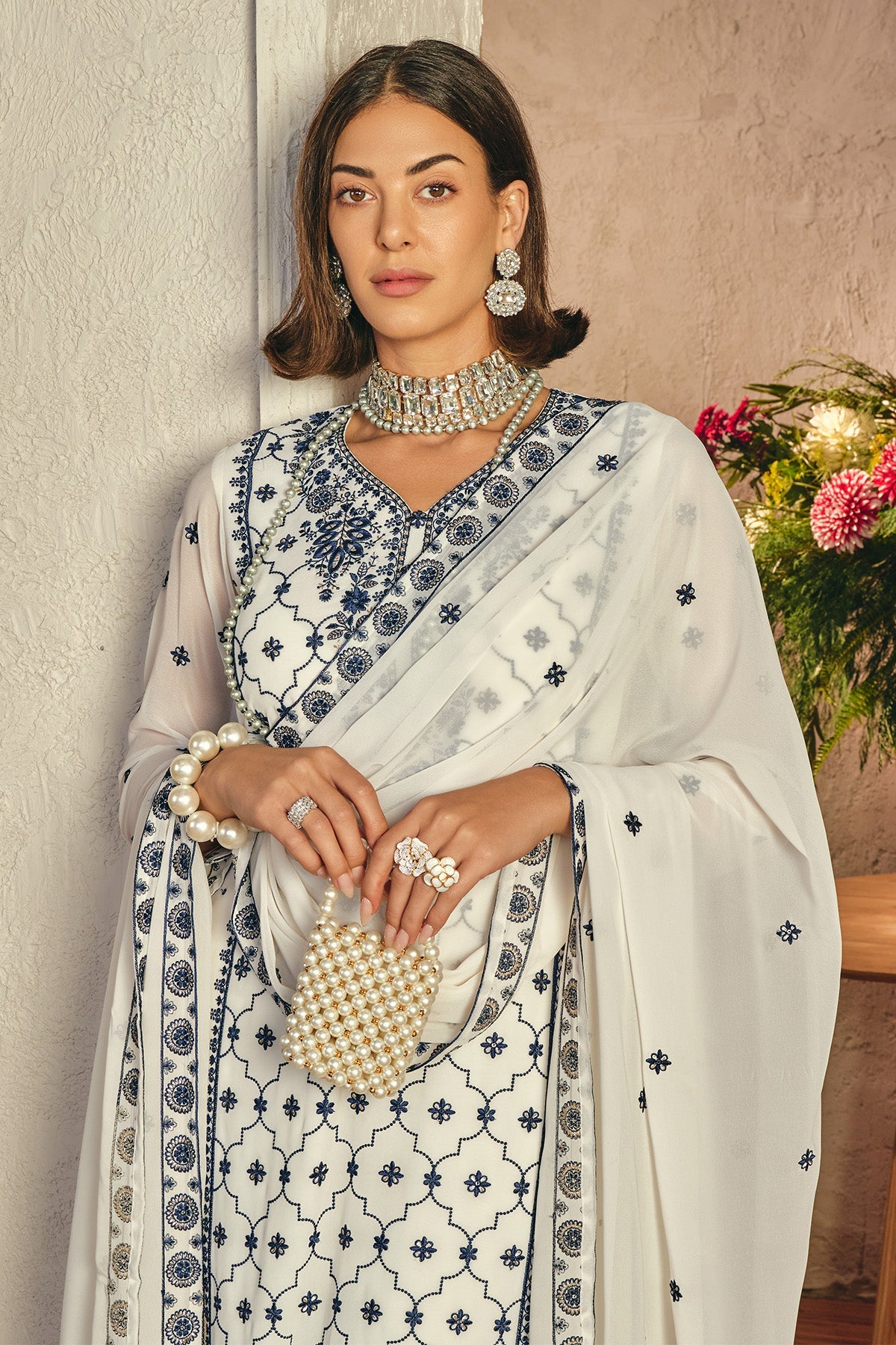 Cream Embroidered Kurta 3 Pcs Set