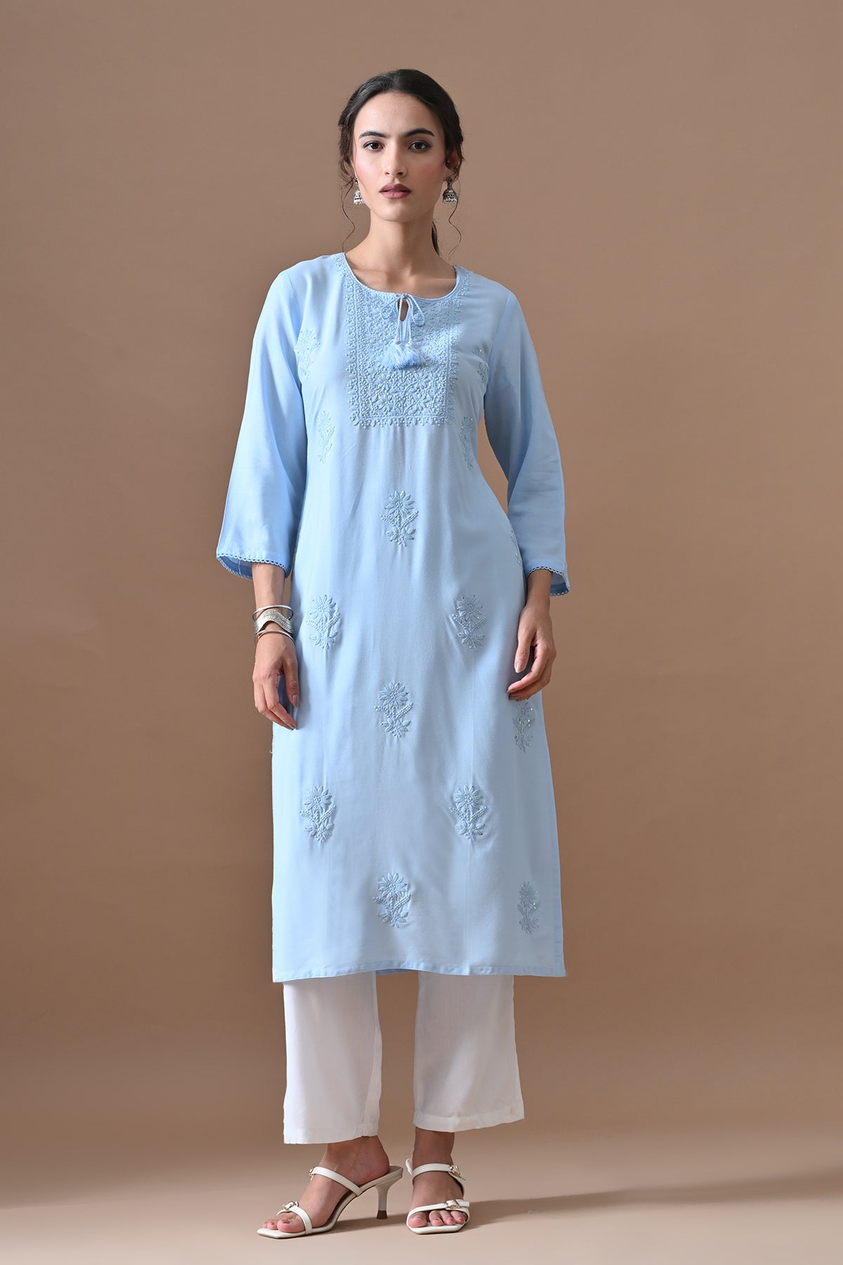 Light Blue Embroidered Kurta