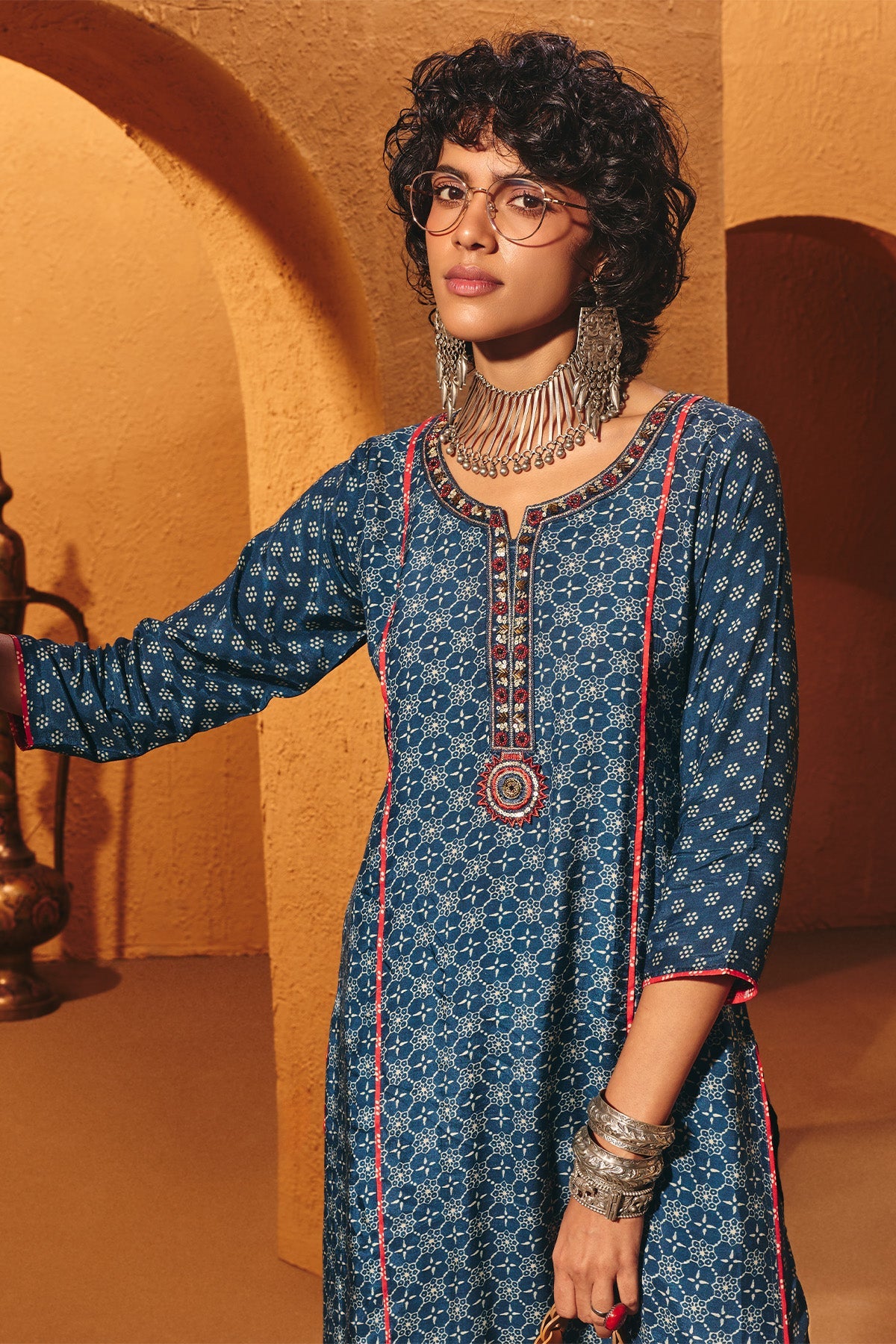 Blue Printed Kurta 2 Pcs Set