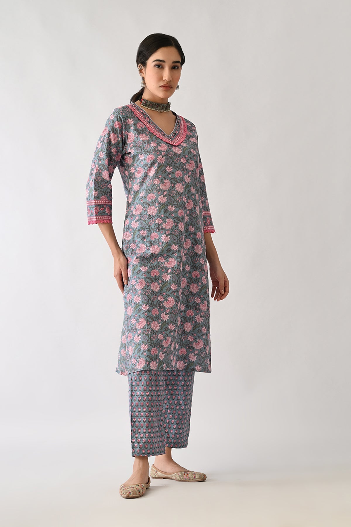 Blue Printed Kurta Set (2 Piece)