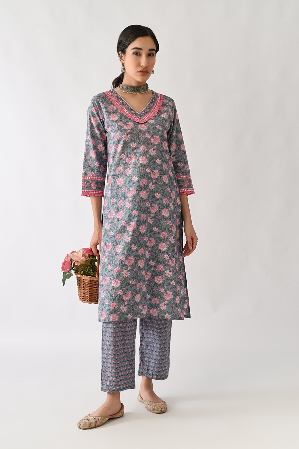 Blue Printed Kurta Set (2 Piece)