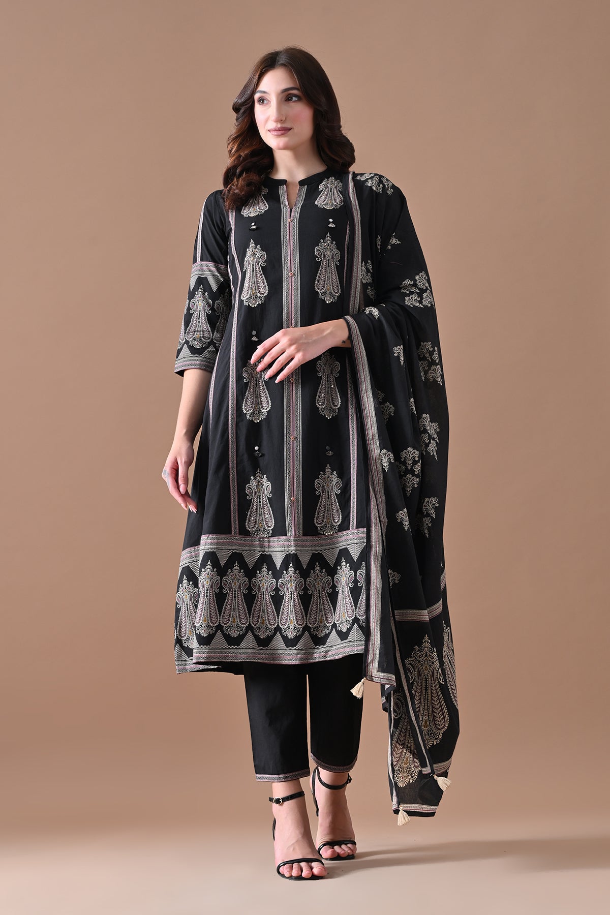 Black Printed Kurta 3 Pcs Set