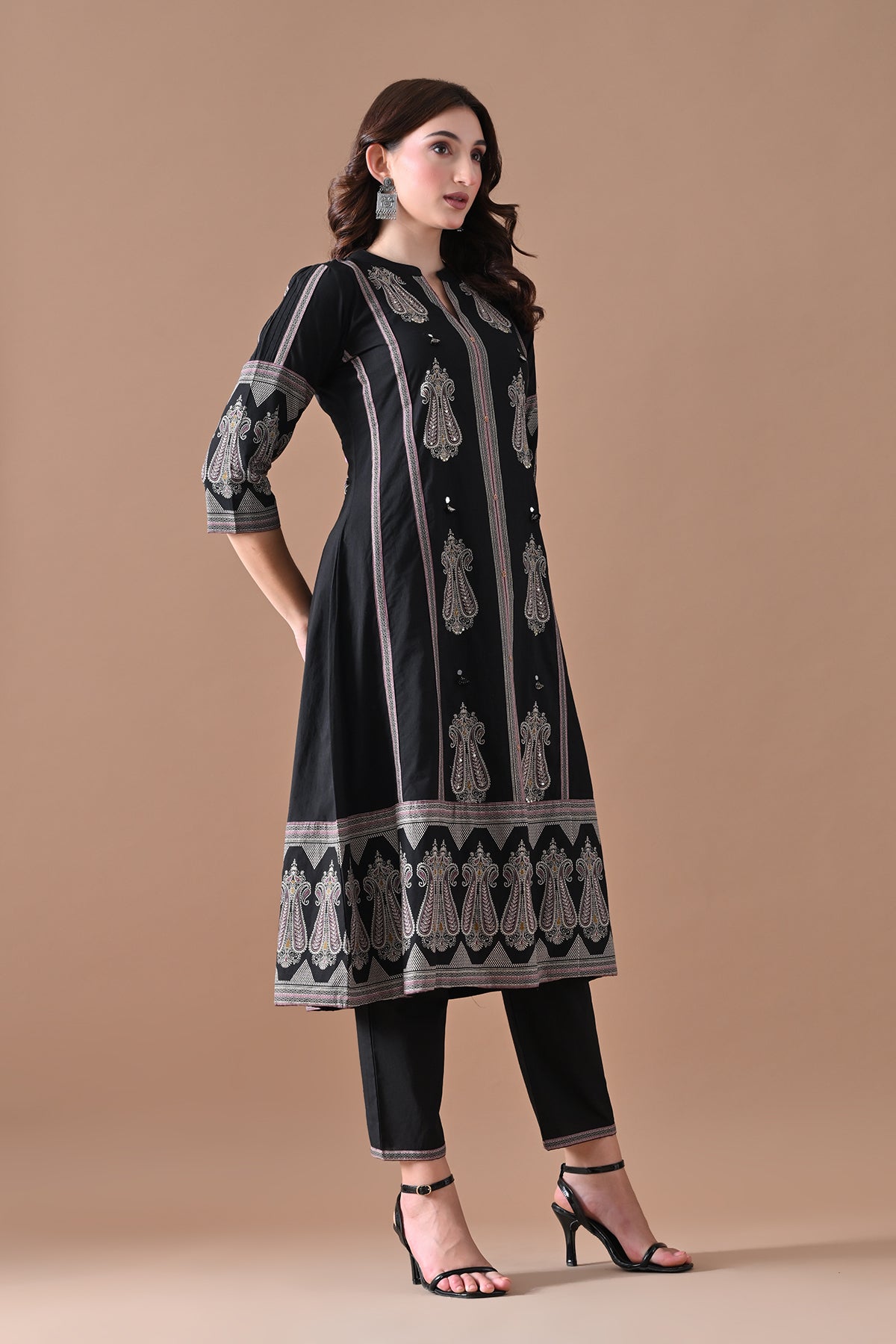 Black Printed Kurta 3 Pcs Set