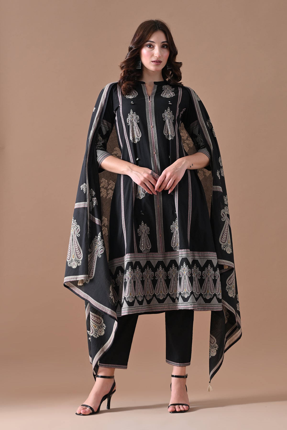 Black Printed Kurta 3 Pcs Set