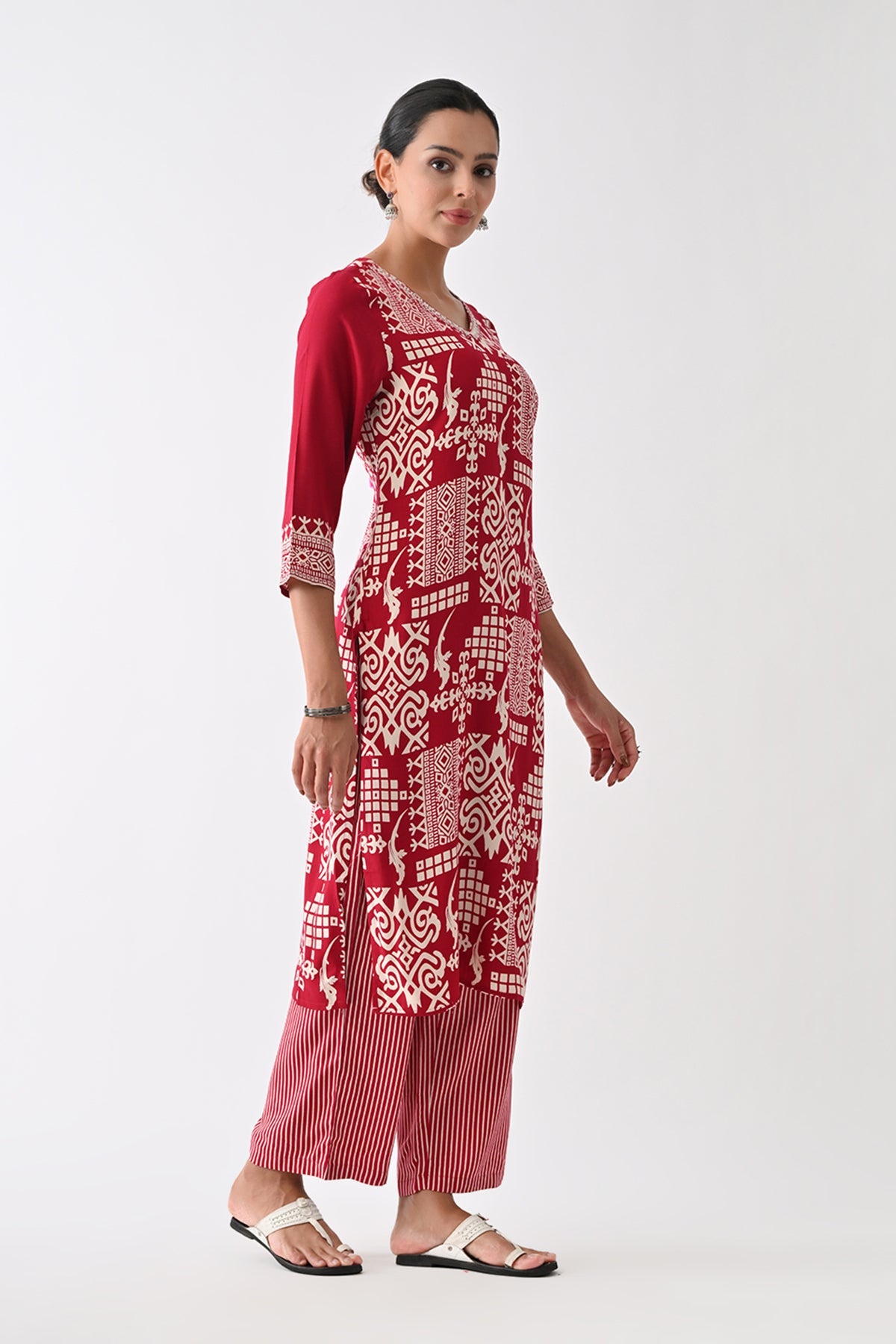 Maroon Printed Kurta Set (2 Piece)
