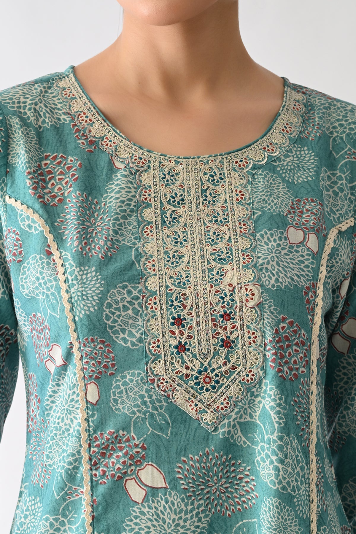 Rama Green Printed Kurta Set(3 Piece)