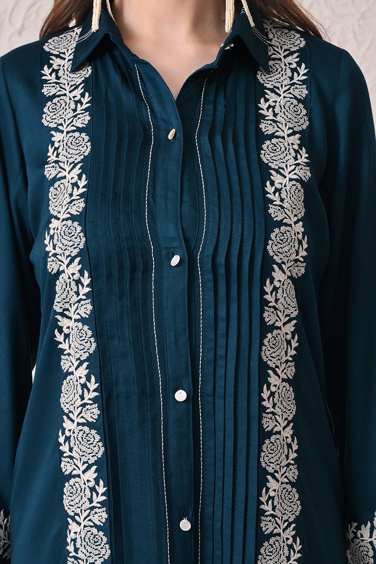 Teal Self-Design Kurta 2 Pcs Set