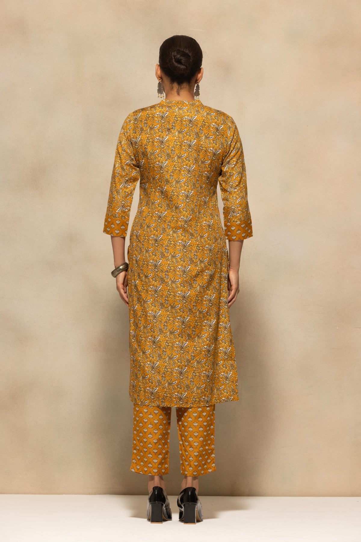 Mustard Printed Kurta 3 Pcs Set