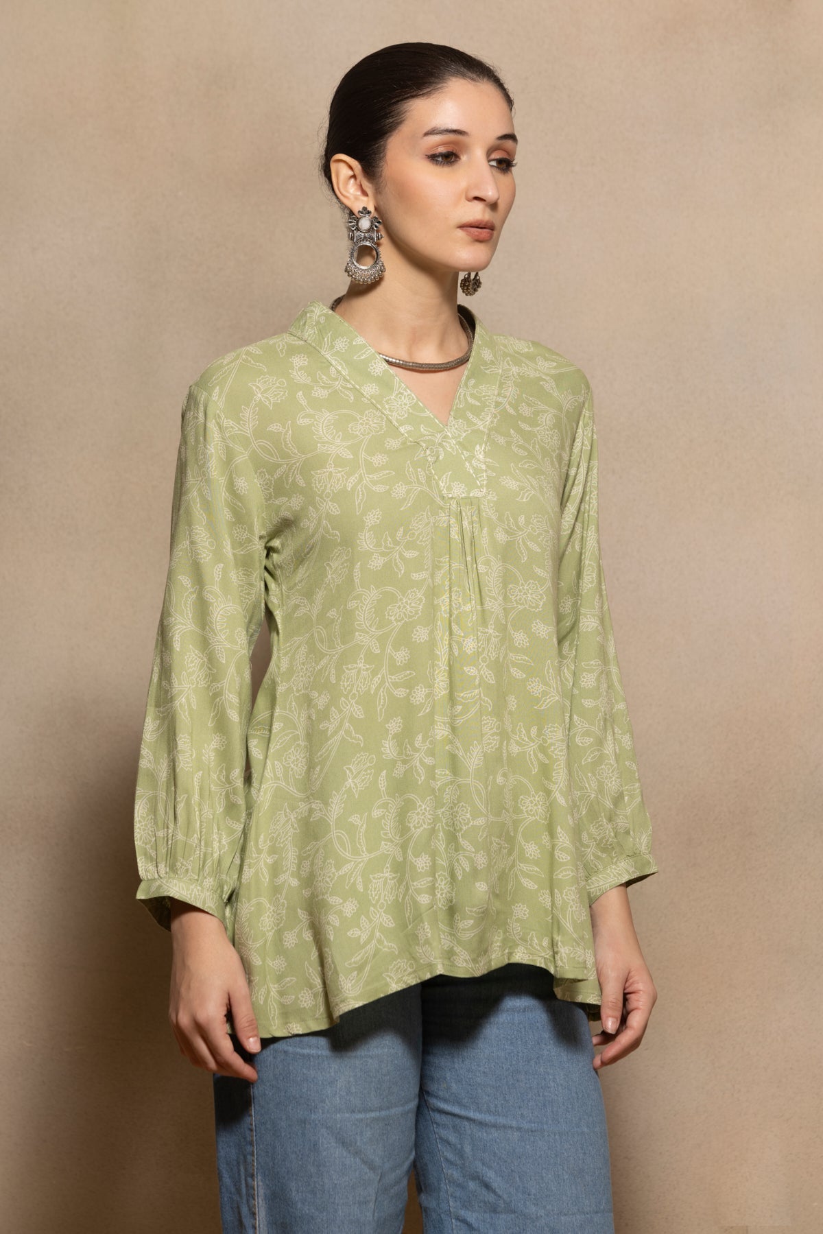 Green Printed Flared Top