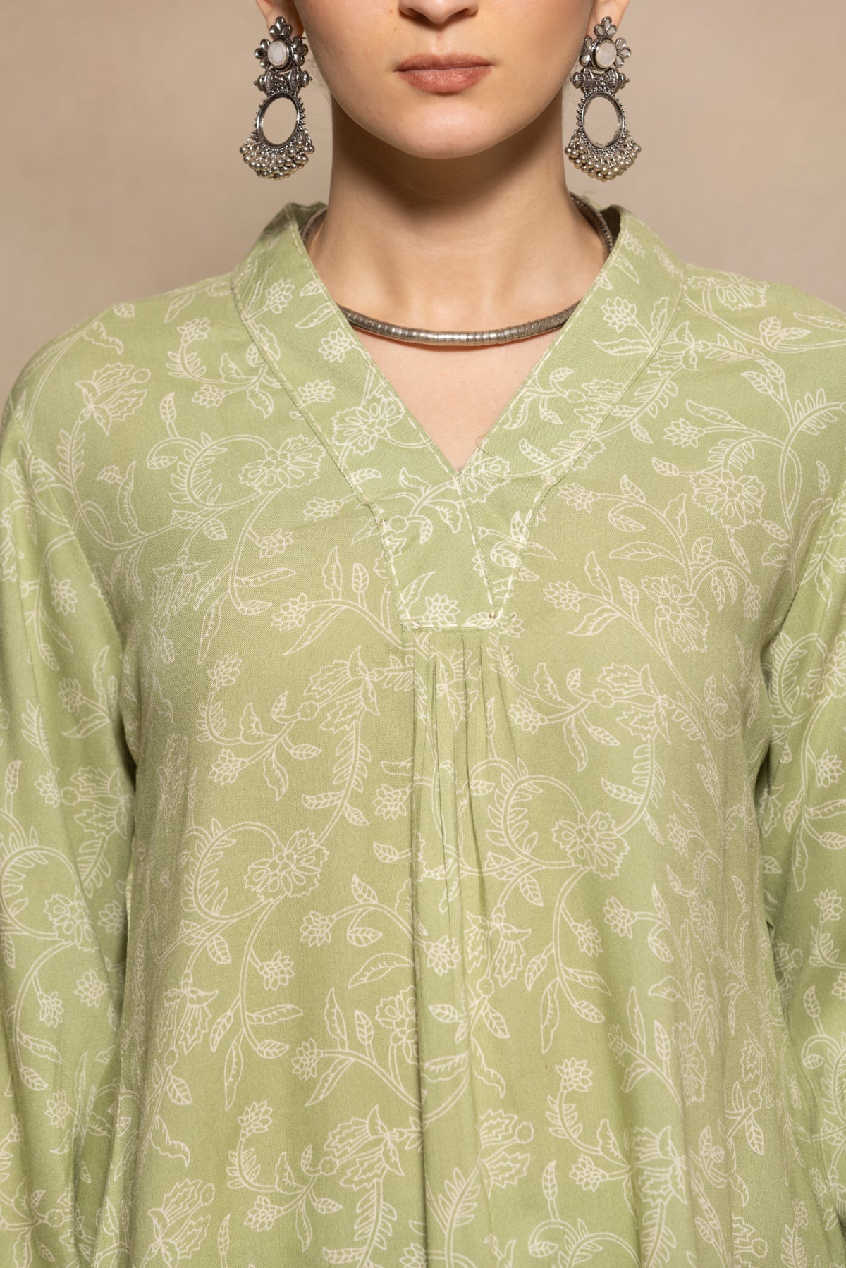 Green Printed Flared Top