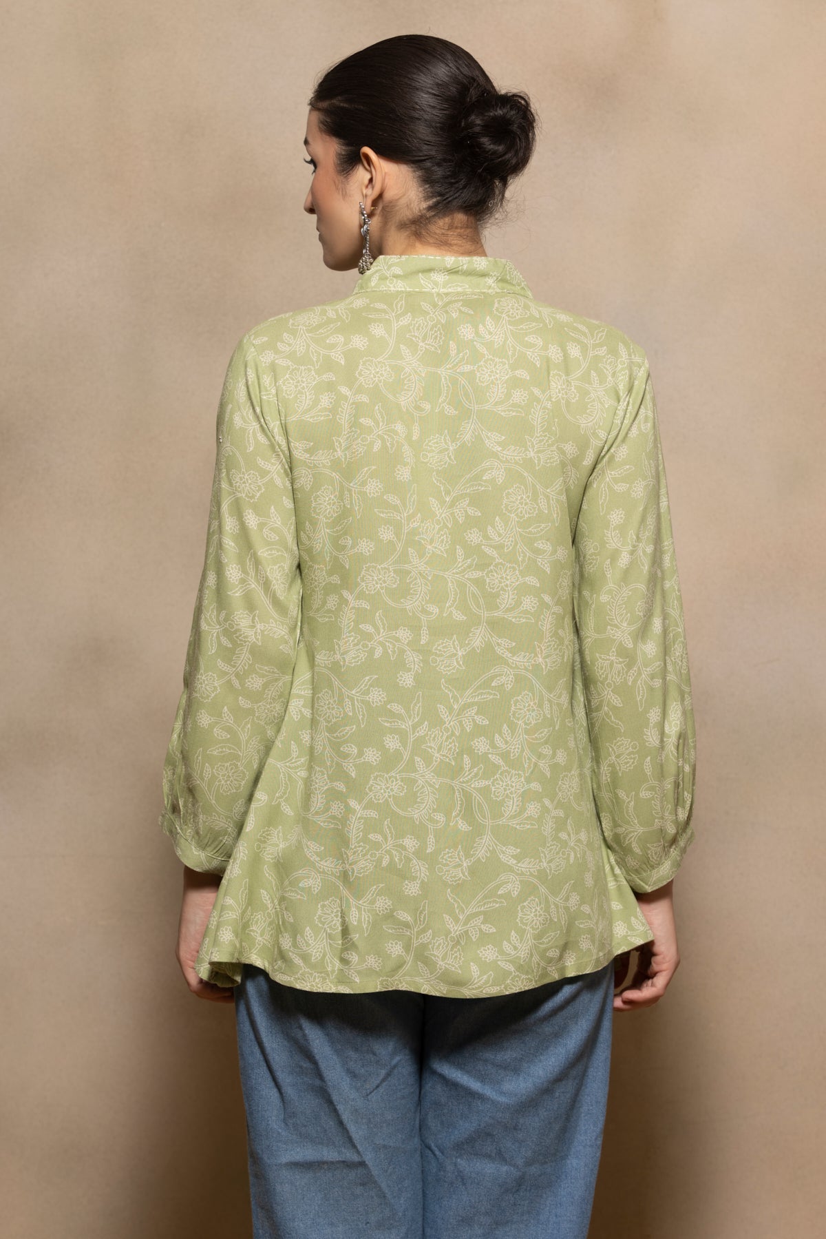 Green Printed Flared Top